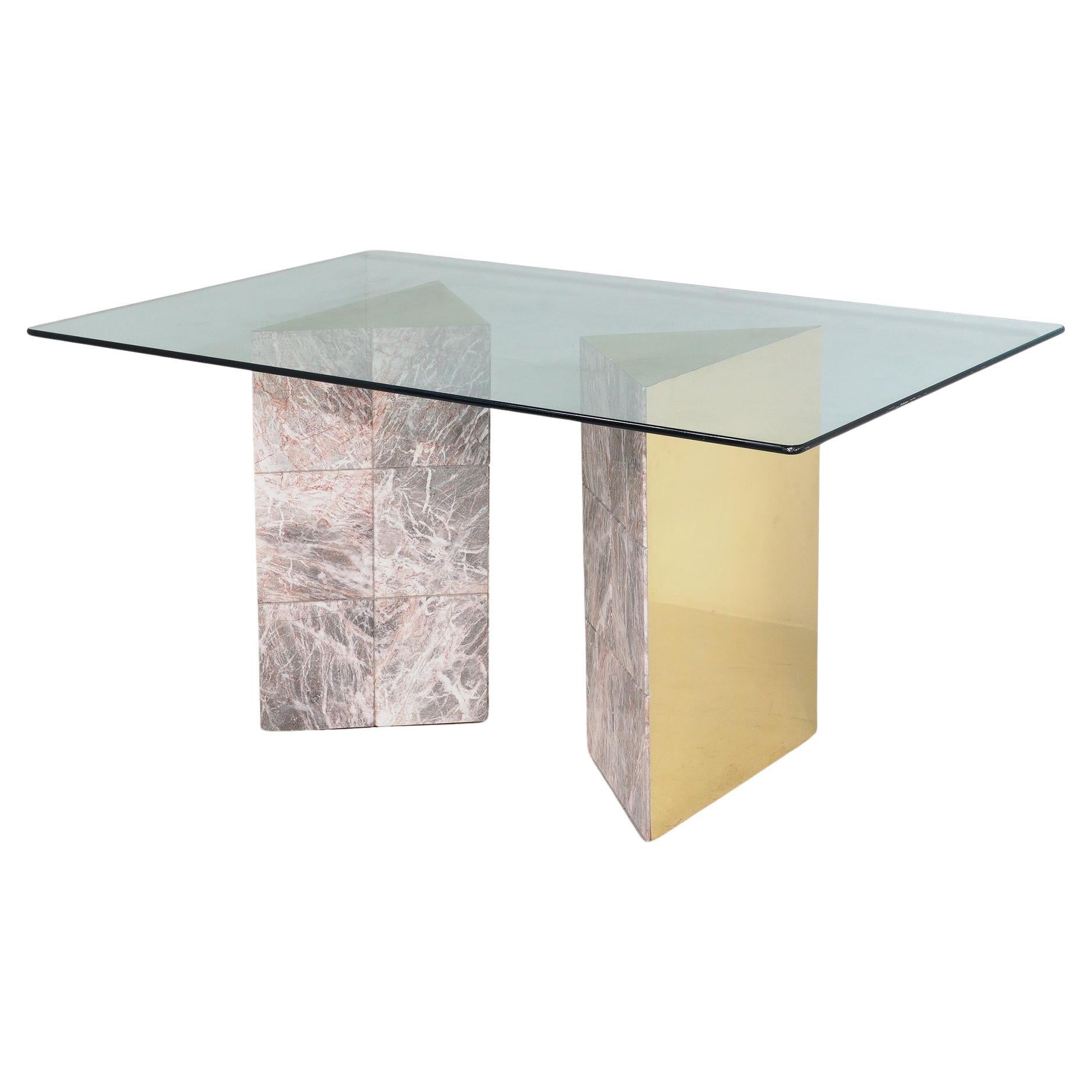 Marble & Brass Table, 1980s