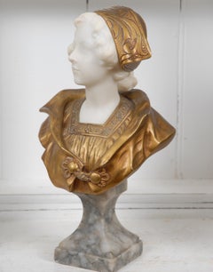 Jugendstil-Skulptur eines jungen Mädchens aus Marmor und Bronze, Arts & Crafts