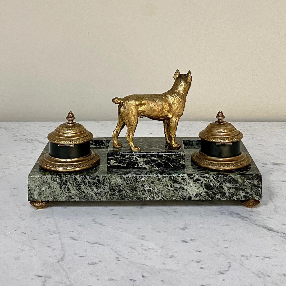 Marble and Bronze Inkwell for Dog Club, Art Deco Period 4