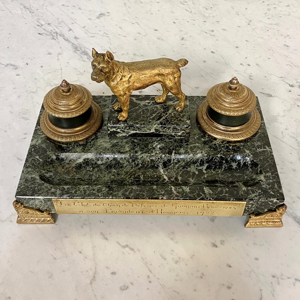 Hand-Crafted Marble and Bronze Inkwell for Dog Club, Art Deco Period