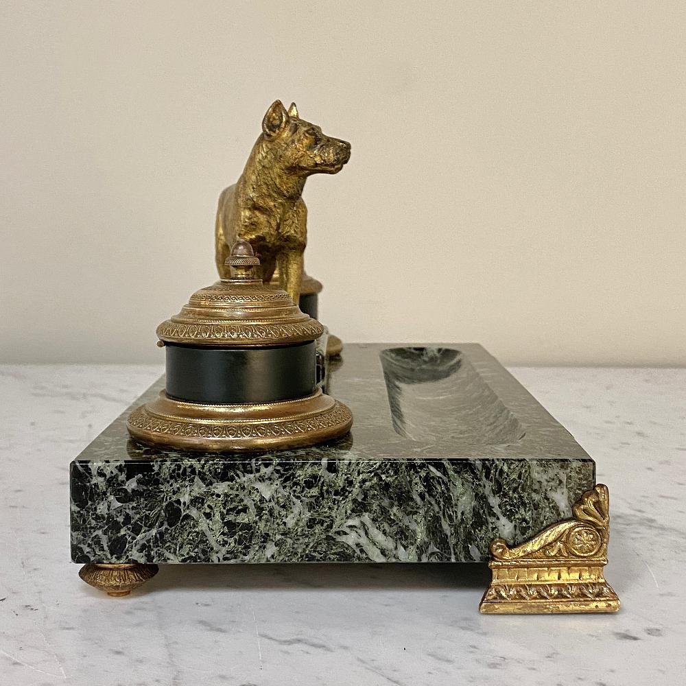 Marble and Bronze Inkwell for Dog Club, Art Deco Period In Good Condition In Dallas, TX