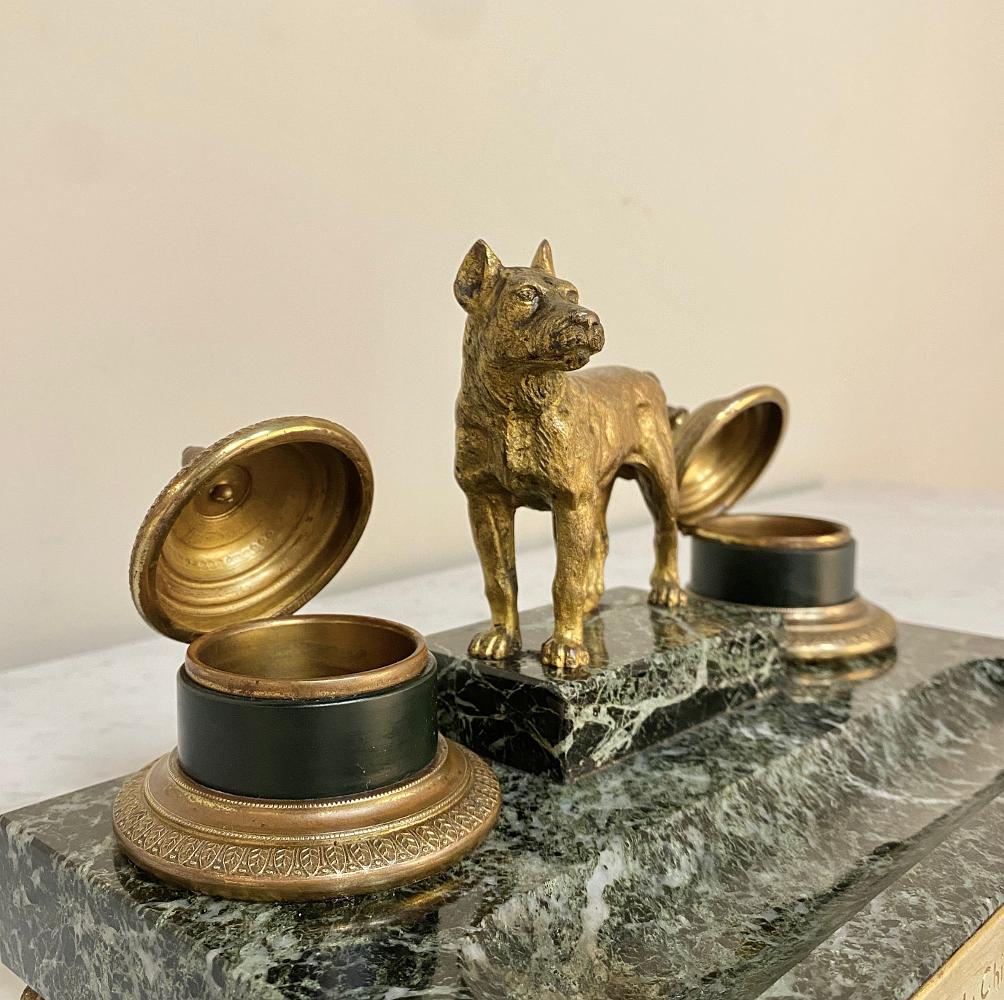 Early 20th Century Marble and Bronze Inkwell for Dog Club, Art Deco Period