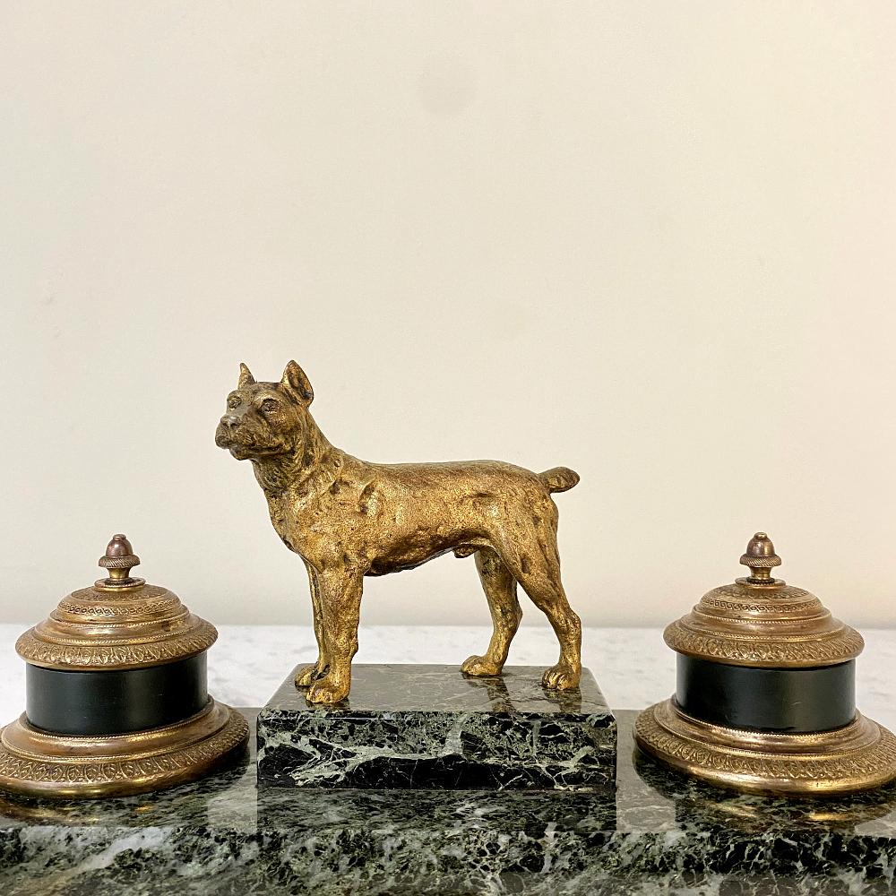 Marble and Bronze Inkwell for Dog Club, Art Deco Period 1