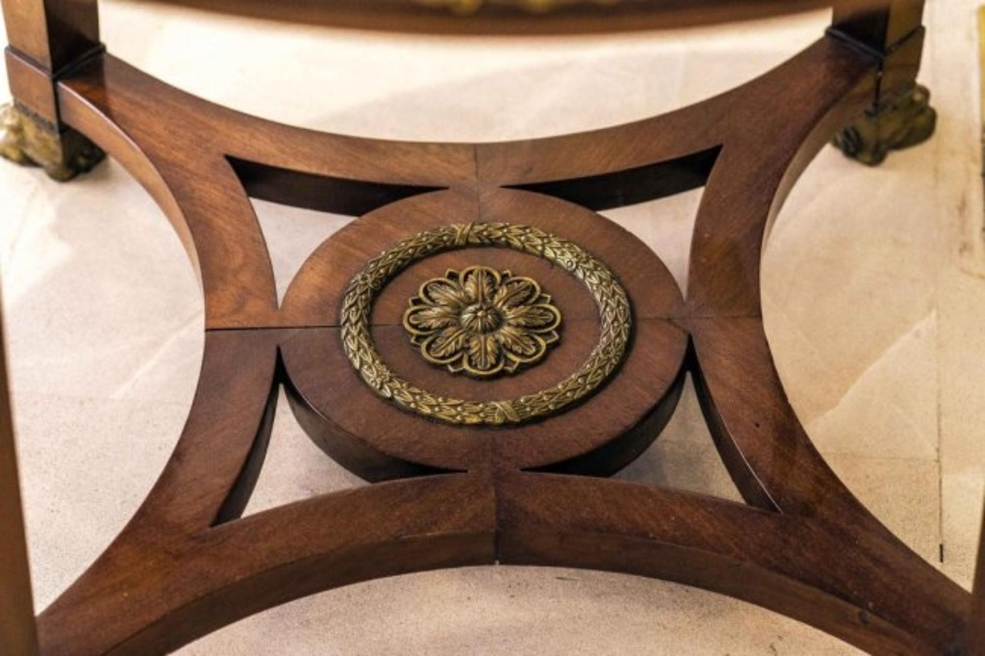 Early 20th Century Marble Bronze Mahogany Bouillotte Table For Sale