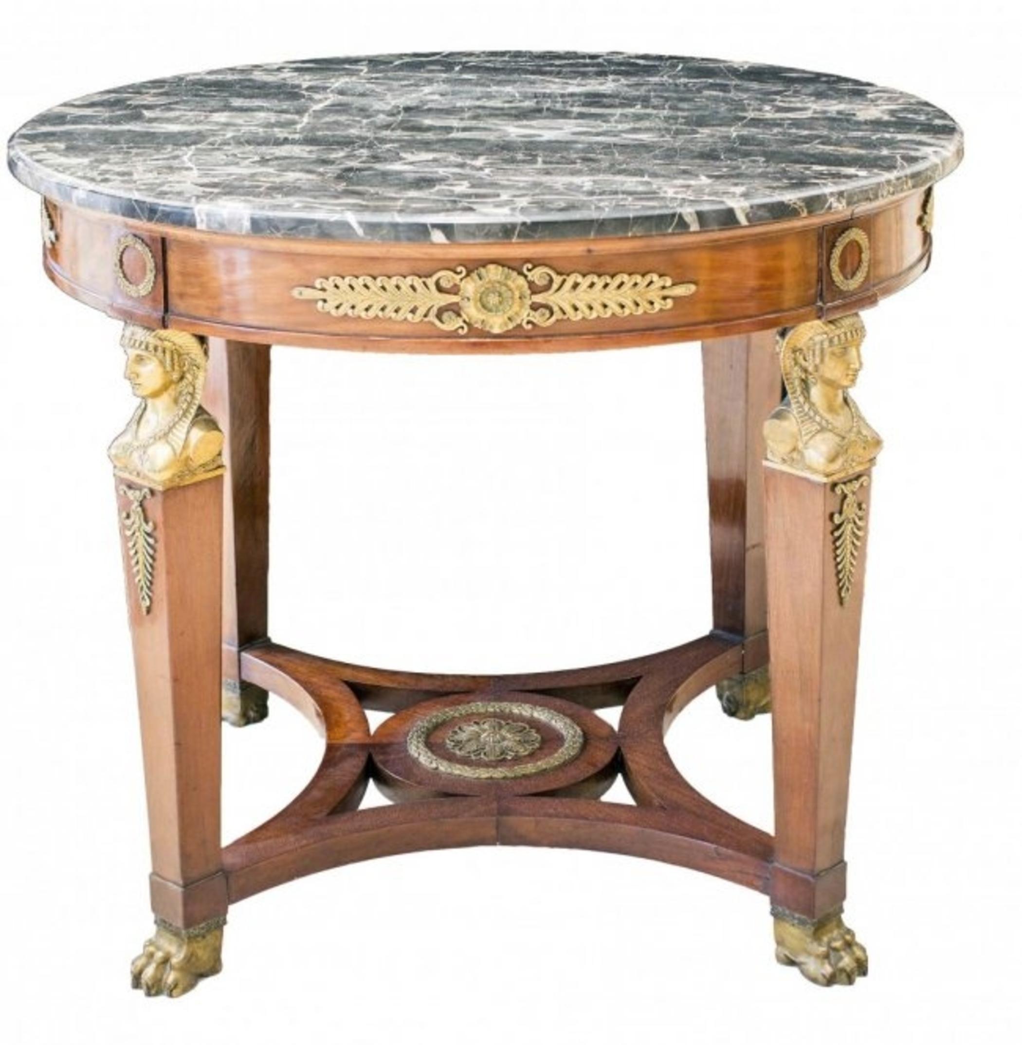 Marble Bronze Mahogany Bouillotte Table For Sale