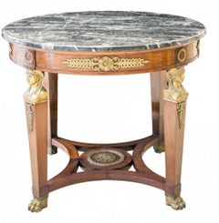 Marble Bronze Mahogany Bouillotte Table