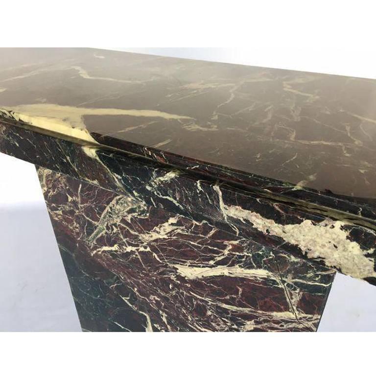 Hollywood Regency Marble Brutalist Pedestal Console Table
