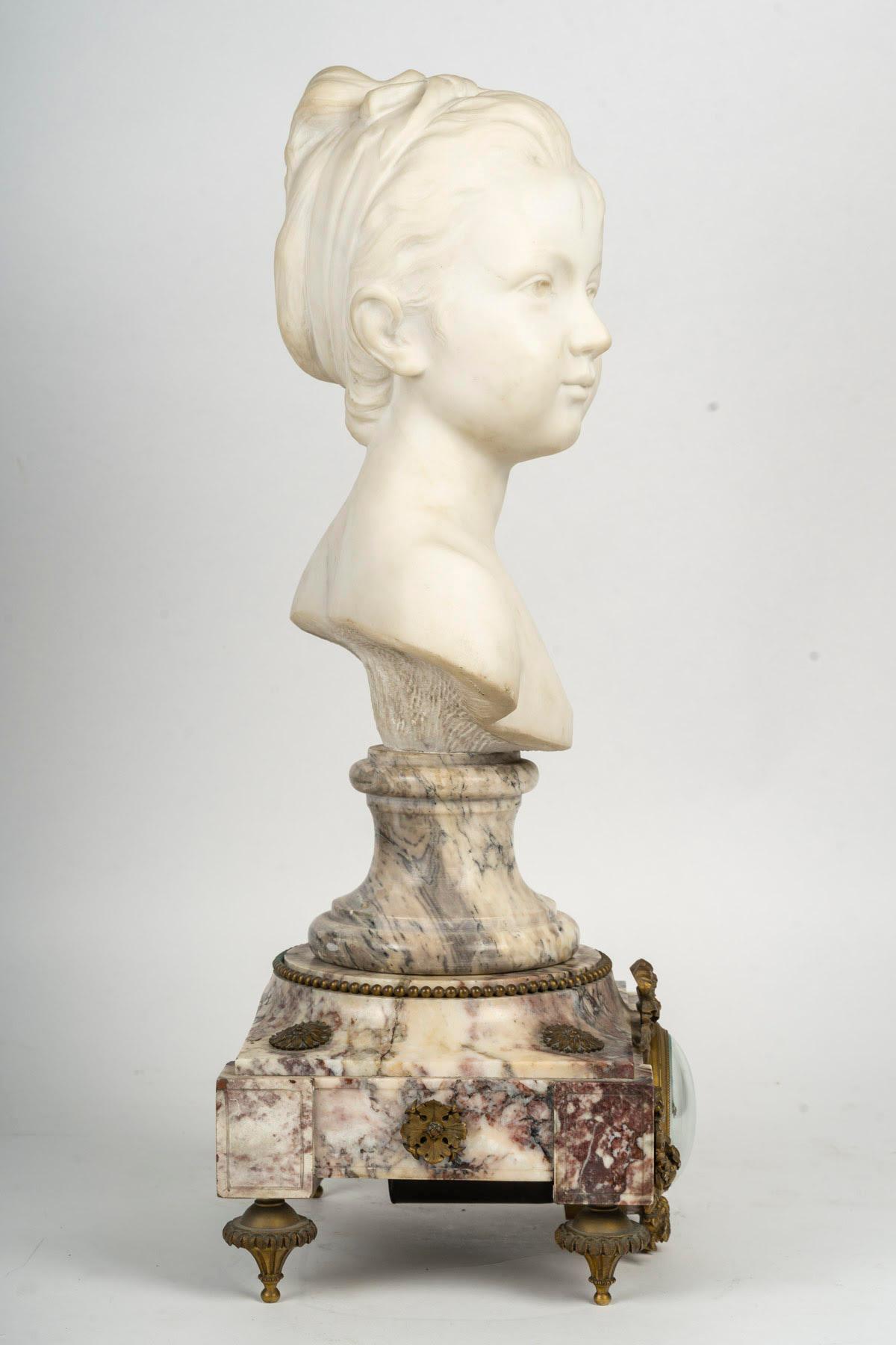 Marble Bust after Houdon on its Pendulum Base, 19th Century, Napoleon III Period siglo XIX en venta