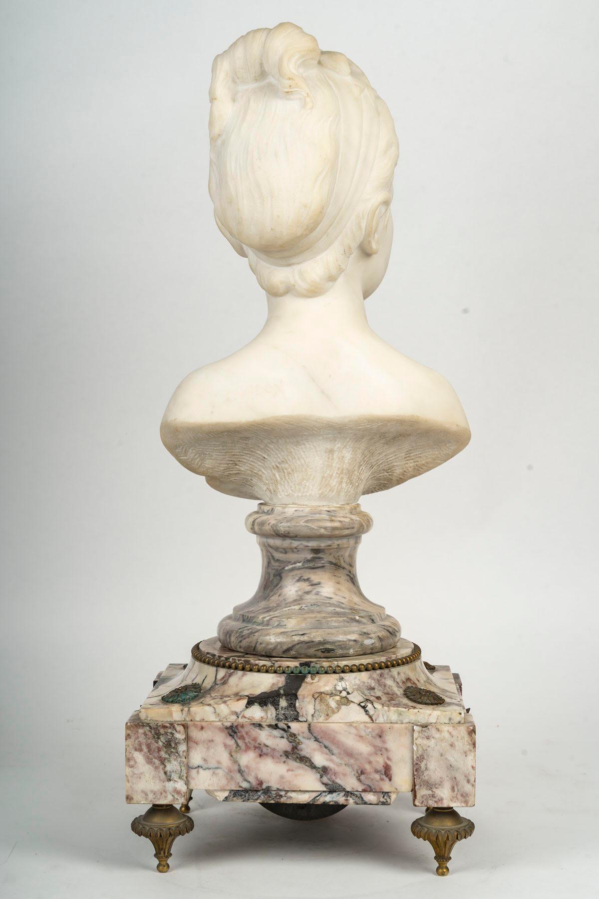 Marble Bust after Houdon on its Pendulum Base, 19th Century, Napoleon III Period Bronce en venta