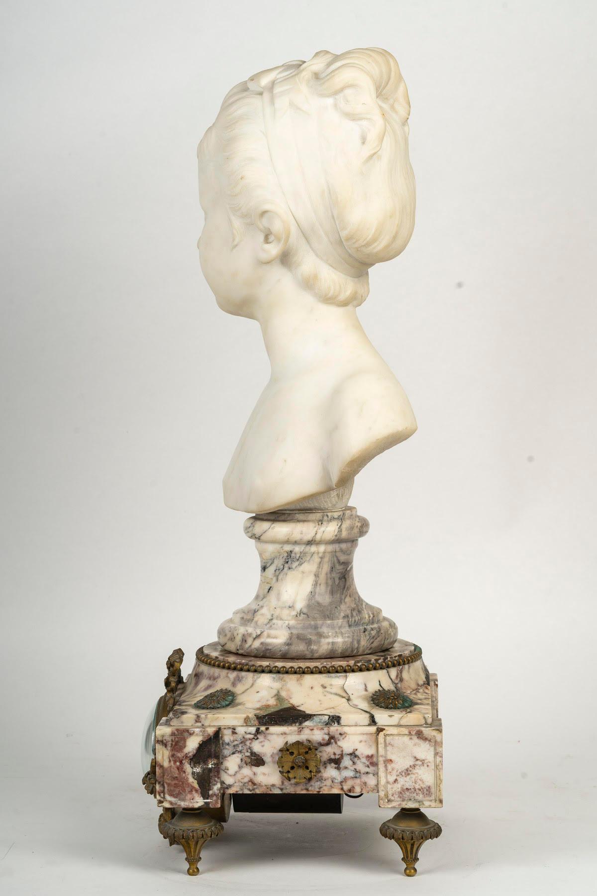 Marble Bust after Houdon on its Pendulum Base, 19th Century, Napoleon III Period en venta 1