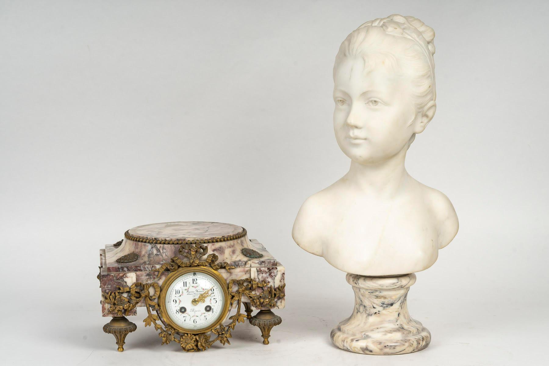 Marble Bust after Houdon on its Pendulum Base, 19th Century, Napoleon III Period en venta 2