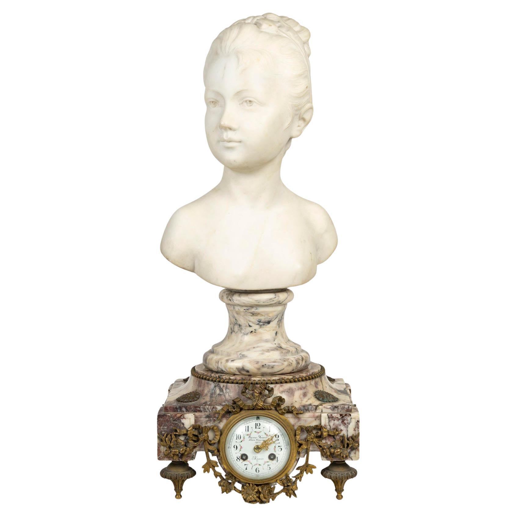 Marble Bust after Houdon on its Pendulum Base, 19th Century, Napoleon III Period en venta