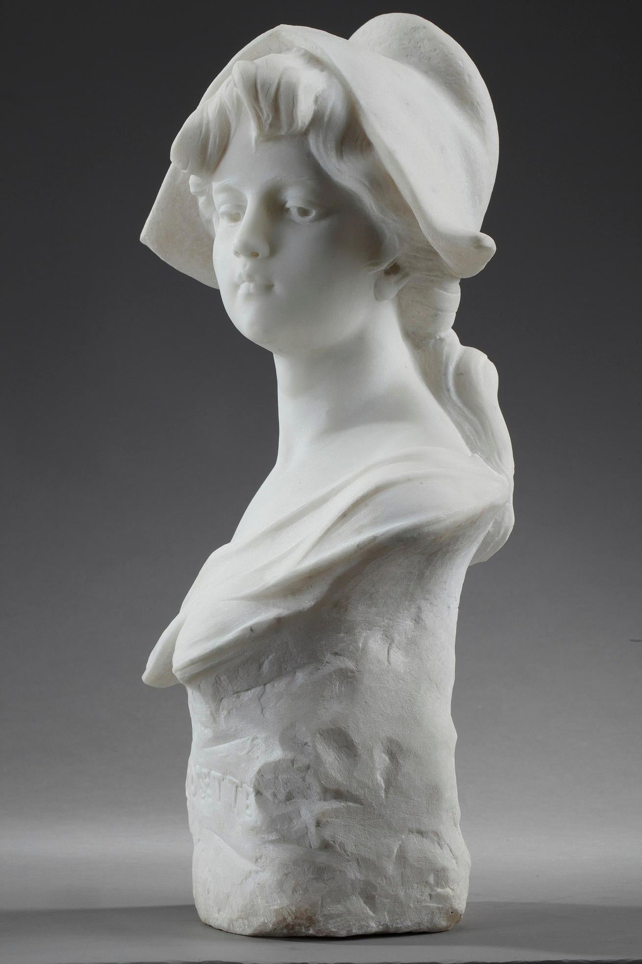 French Marble Bust: Cosette With Marianne's Phrygian Cap