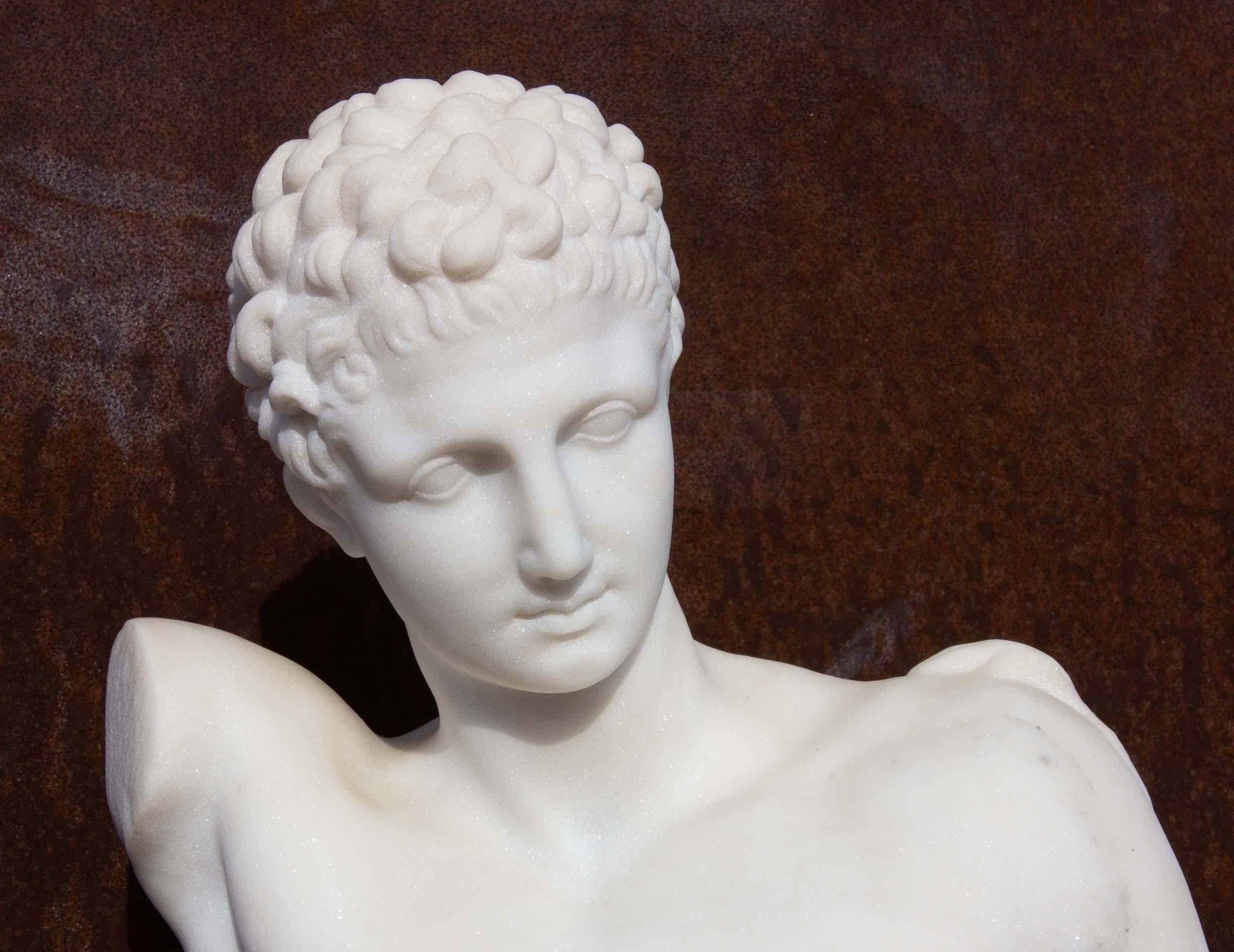 Antique finely carved marble bust of Hermes, 19th century. Grand Tour.
