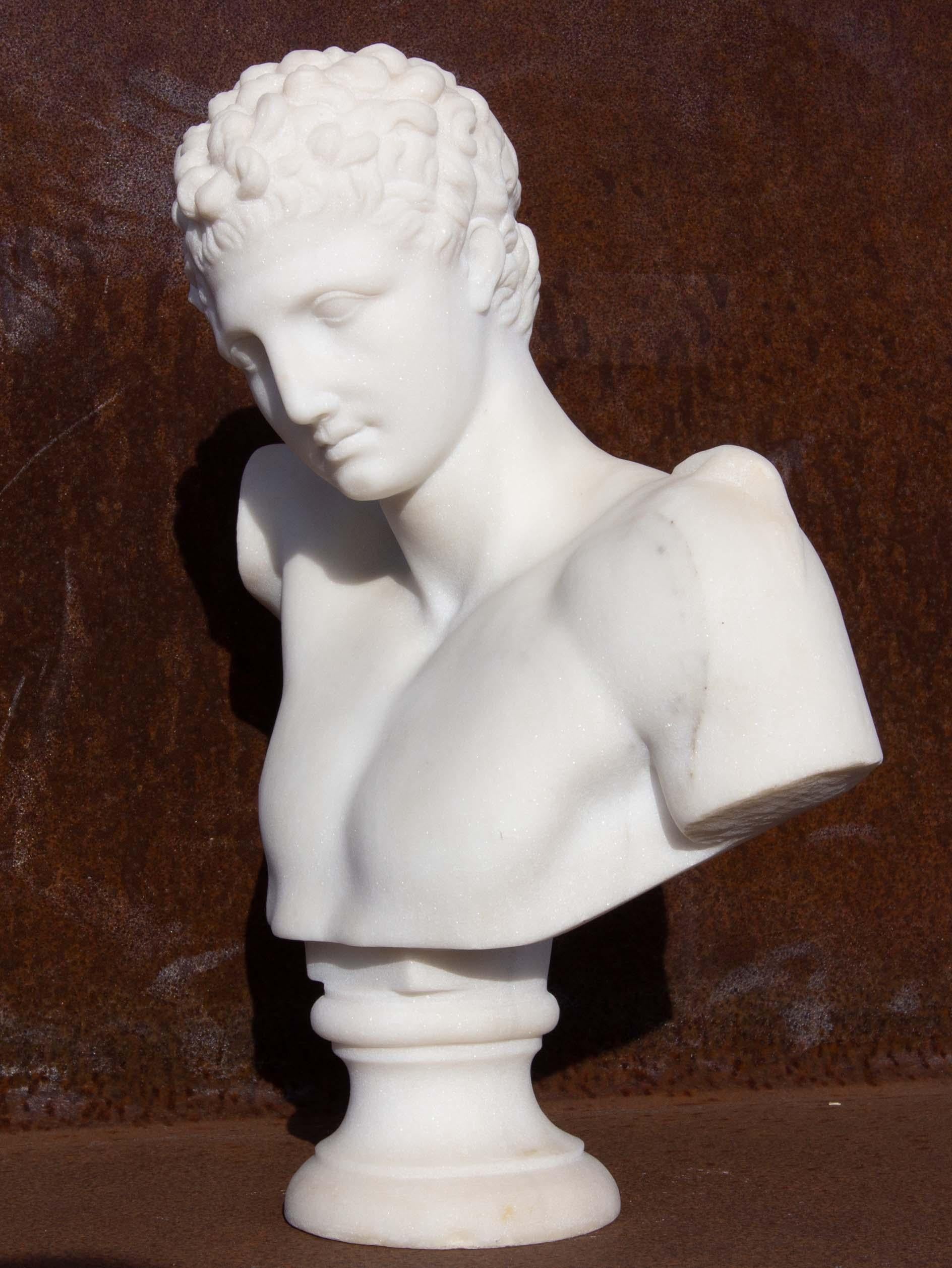 Italian Marble Bust Hermes of Olympia 19th Century Mercury