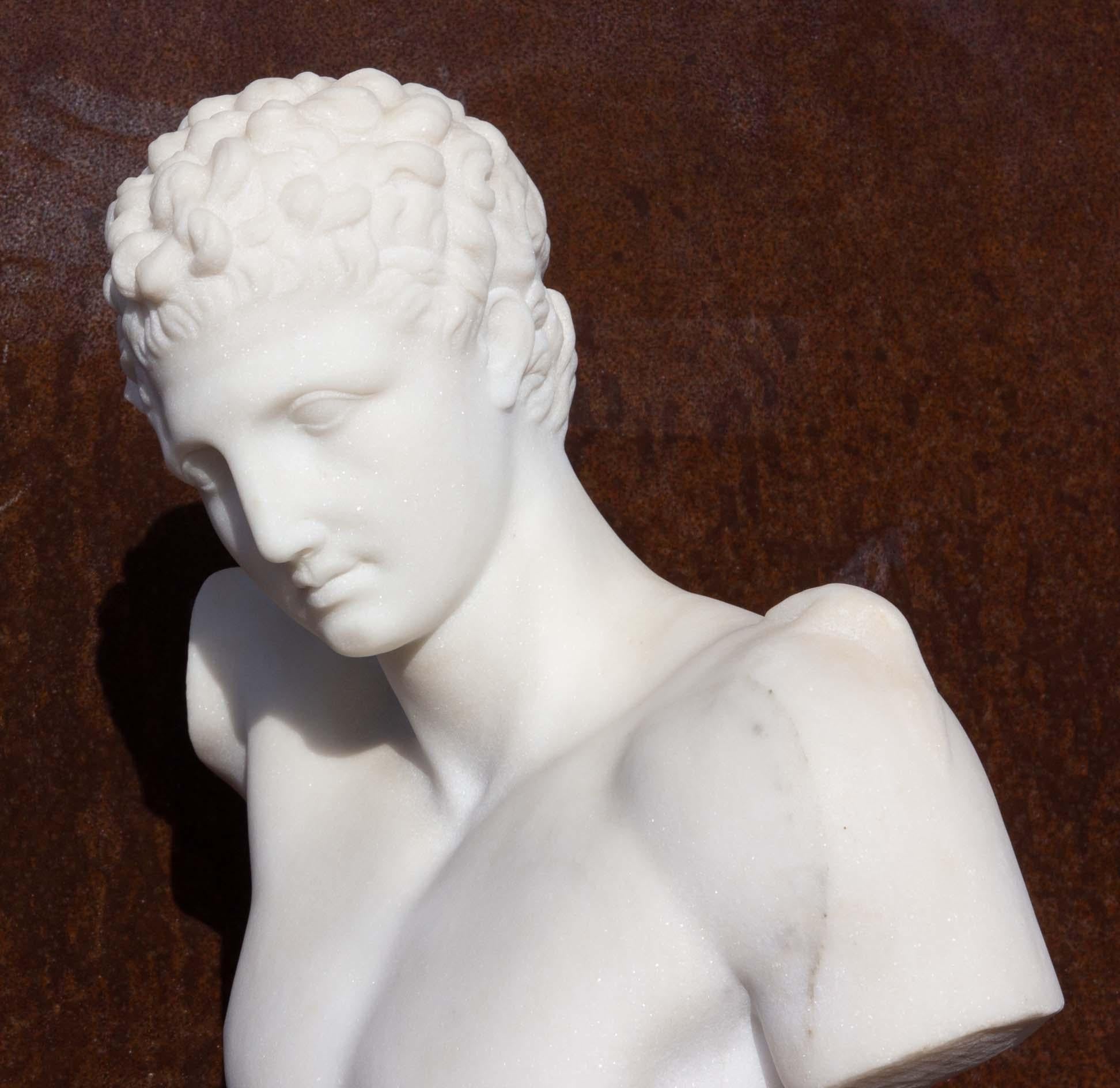 Carved Marble Bust Hermes of Olympia 19th Century Mercury