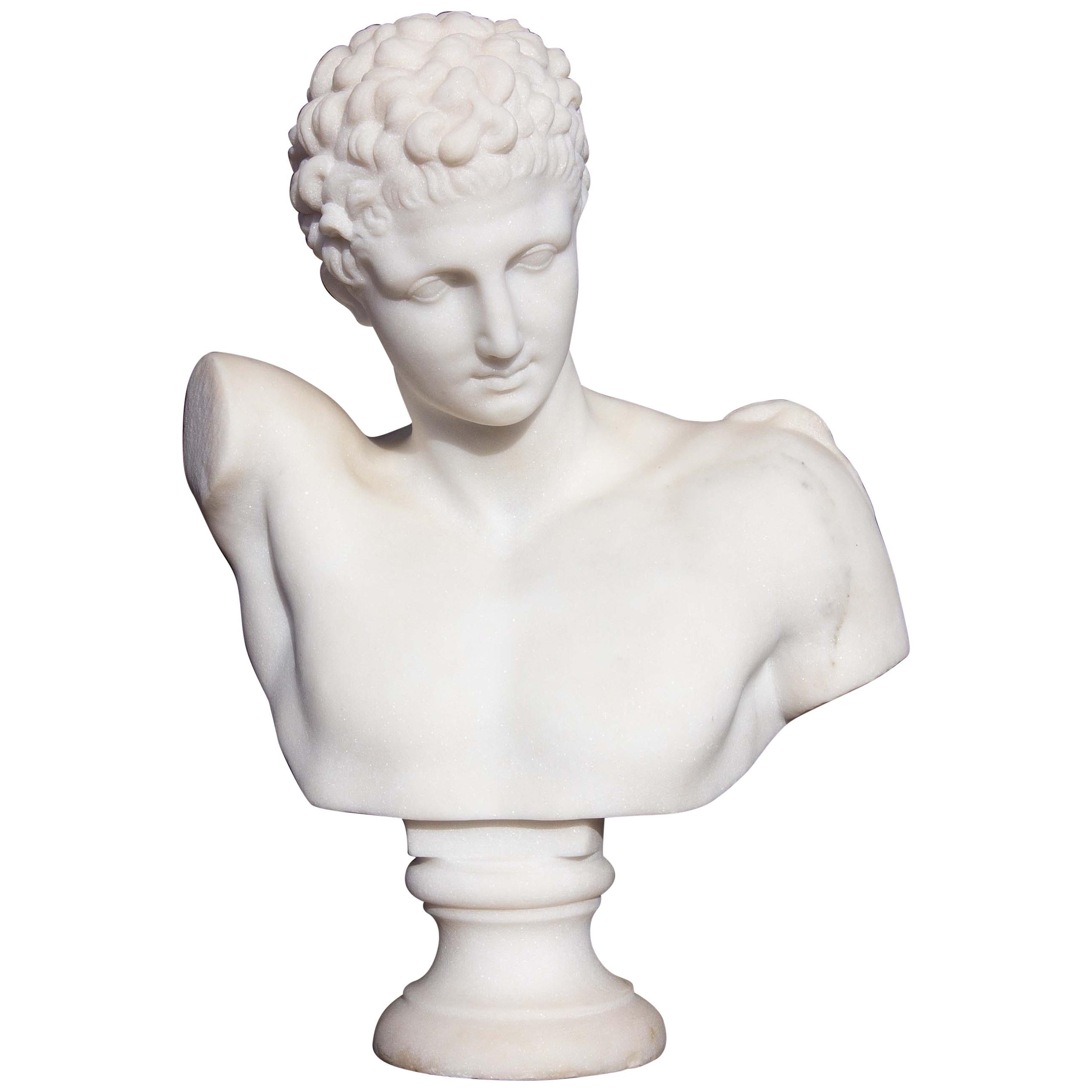 Marble Bust Hermes of Olympia 19th Century Mercury