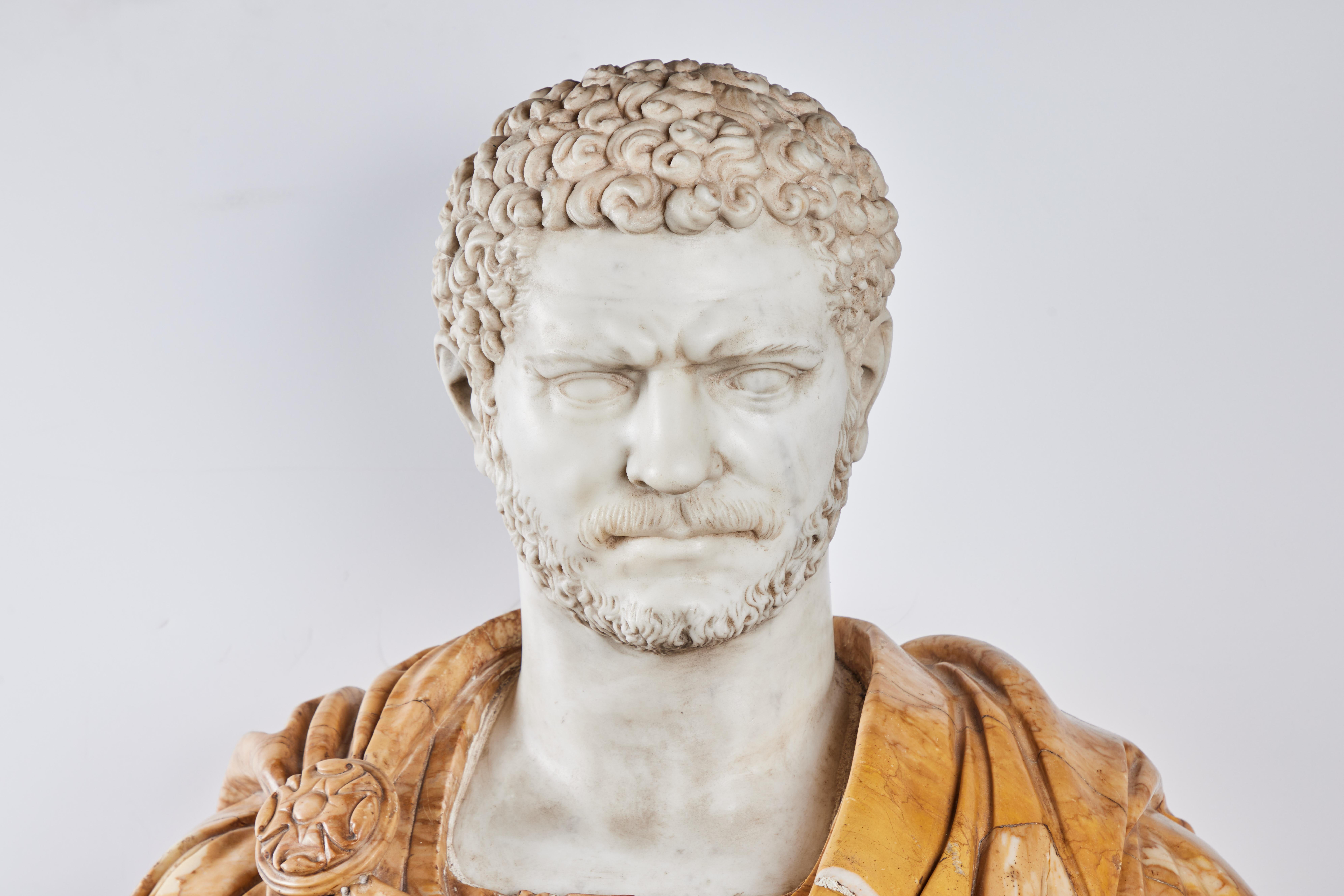 A 19th century, hand carved marble bust of Marcus Aurelius Antoninus 
