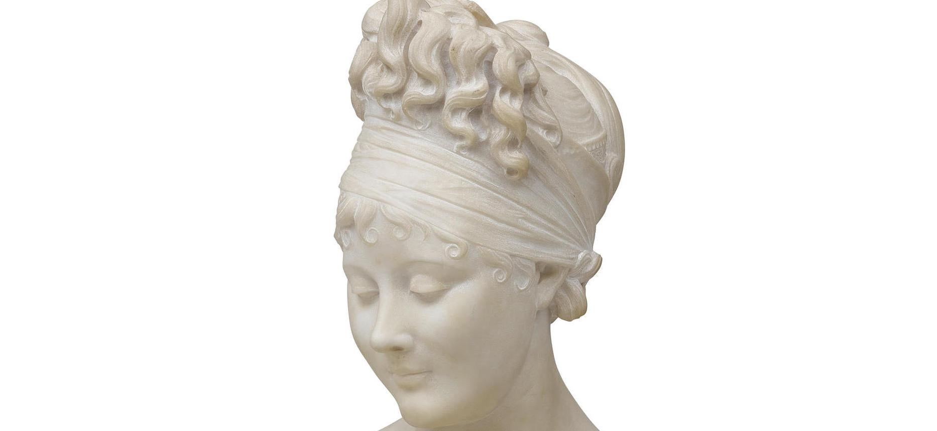 Marble Bust of a Woman on Pedestal, 19th Century In Good Condition In Cypress, CA
