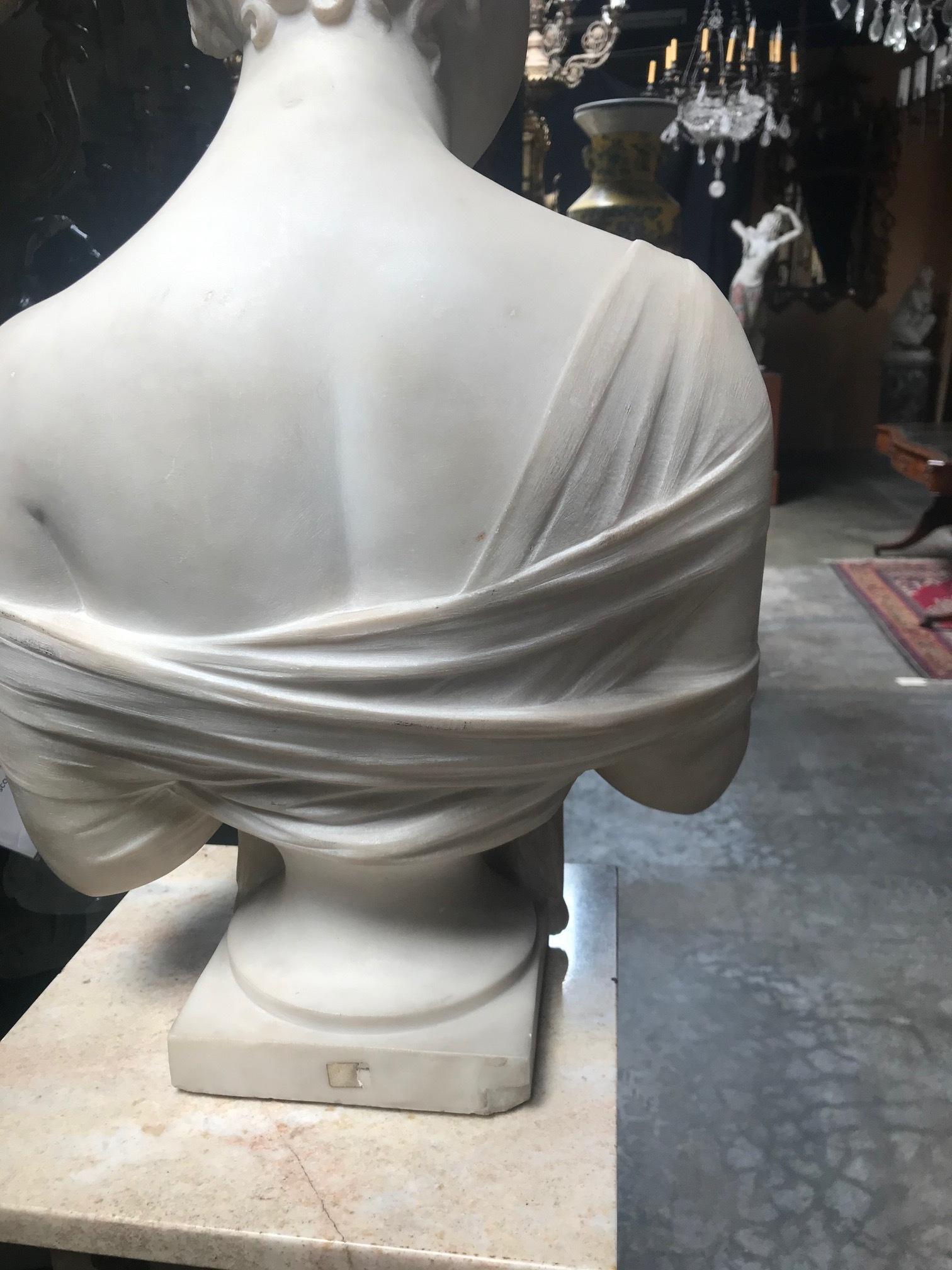 Marble Bust of a Woman on Pedestal, 19th Century 2