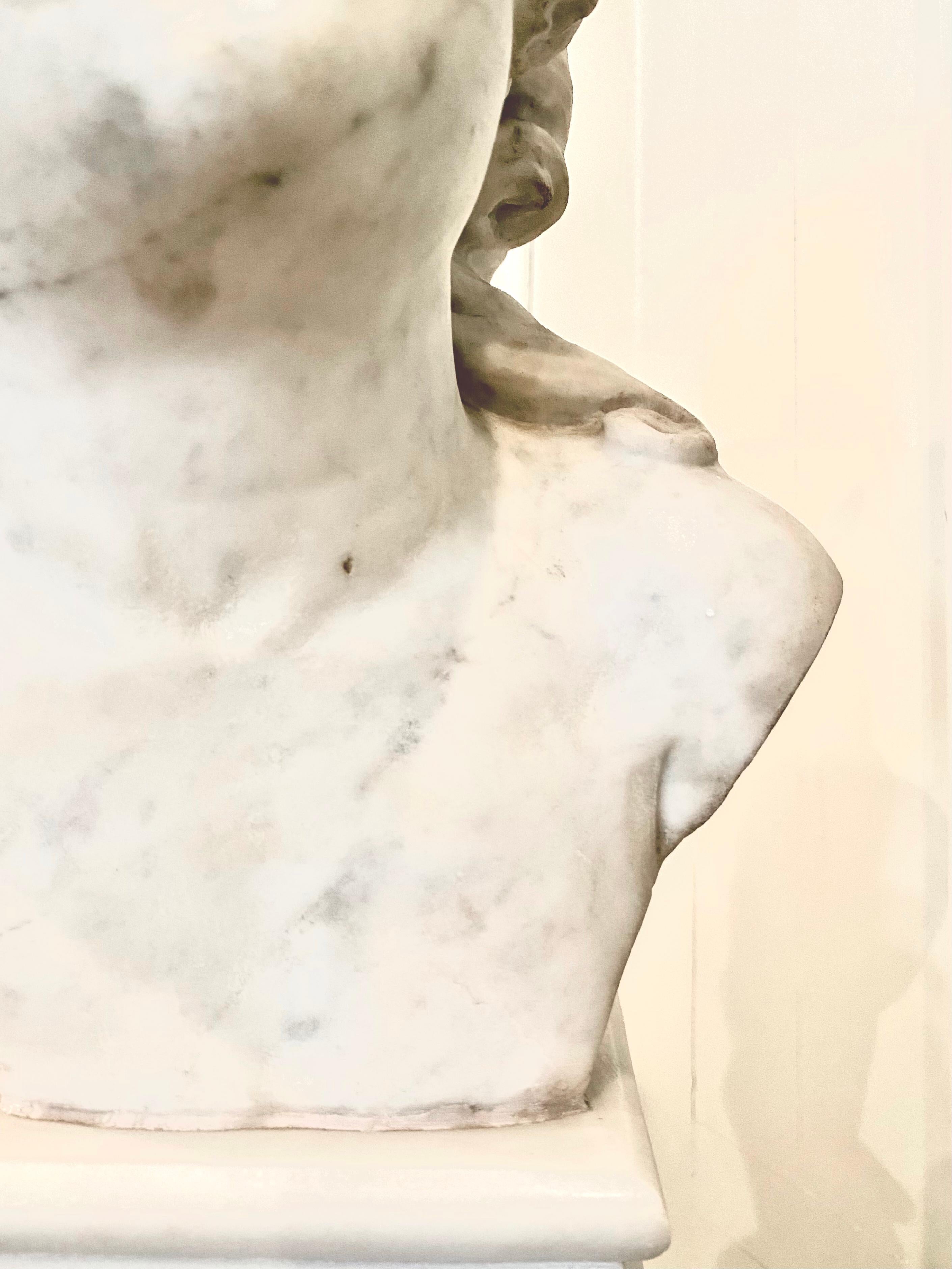 Marble Bust of a Young Man, Carrara Marble For Sale 8