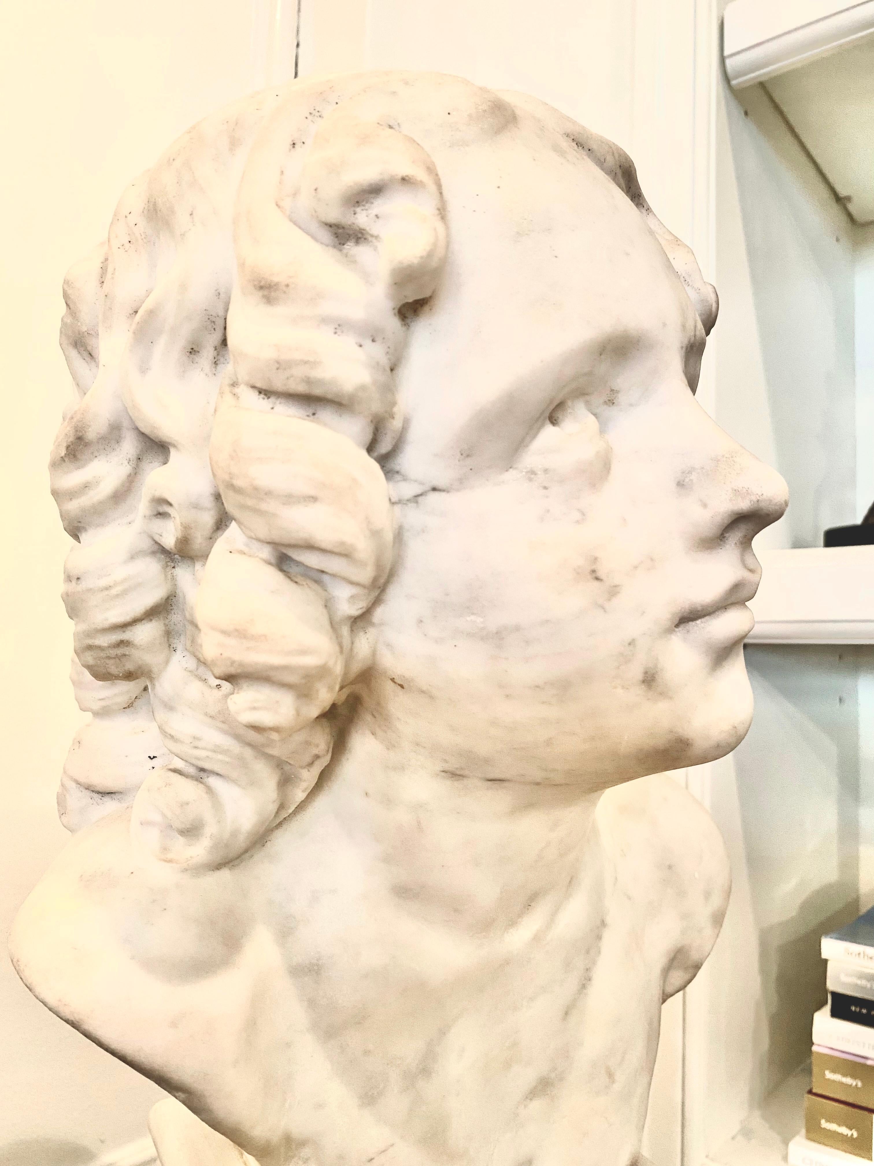 Marble Bust of a Young Man, Carrara Marble For Sale 9