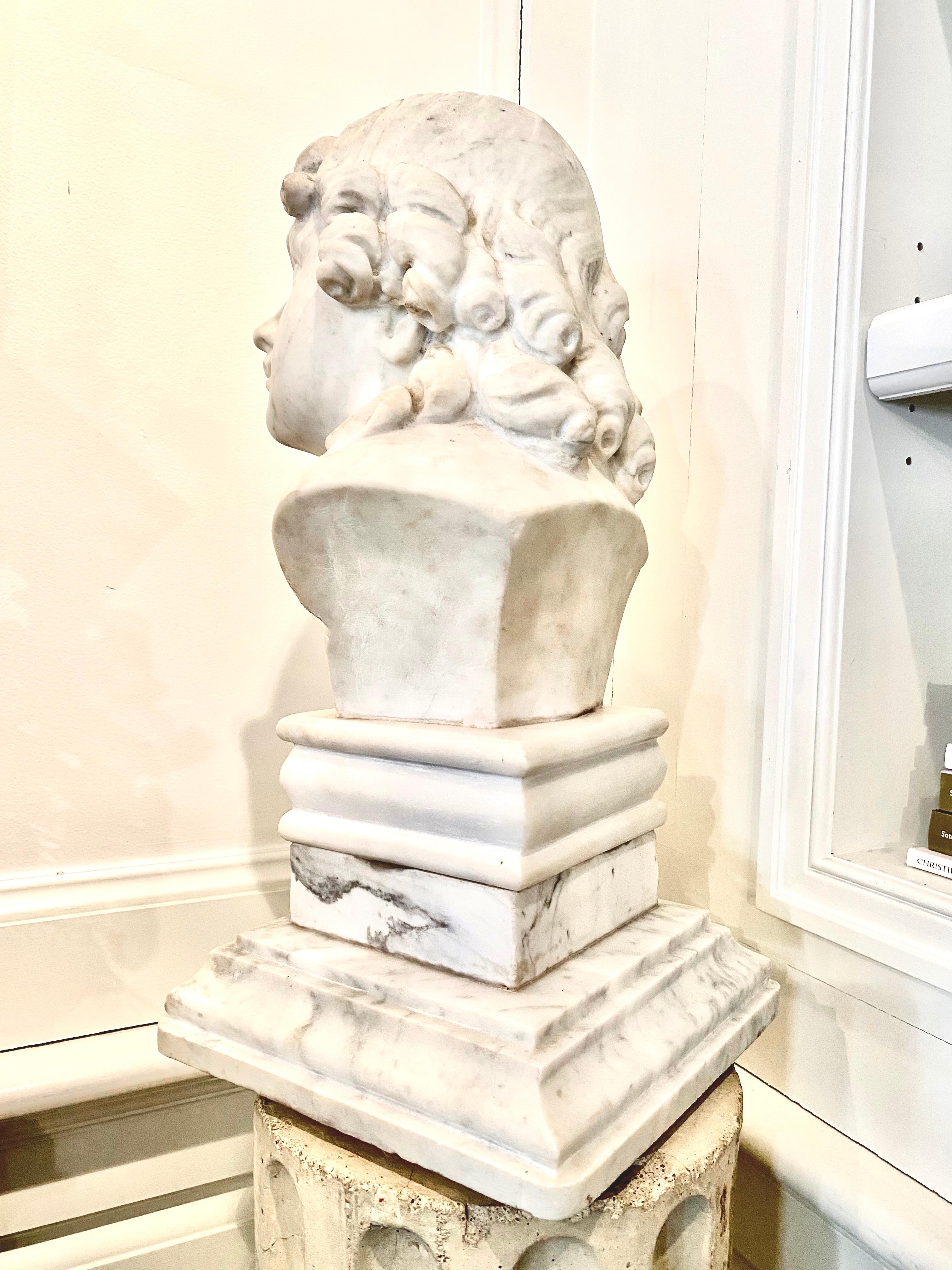 French Marble Bust of a Young Man, Carrara Marble For Sale