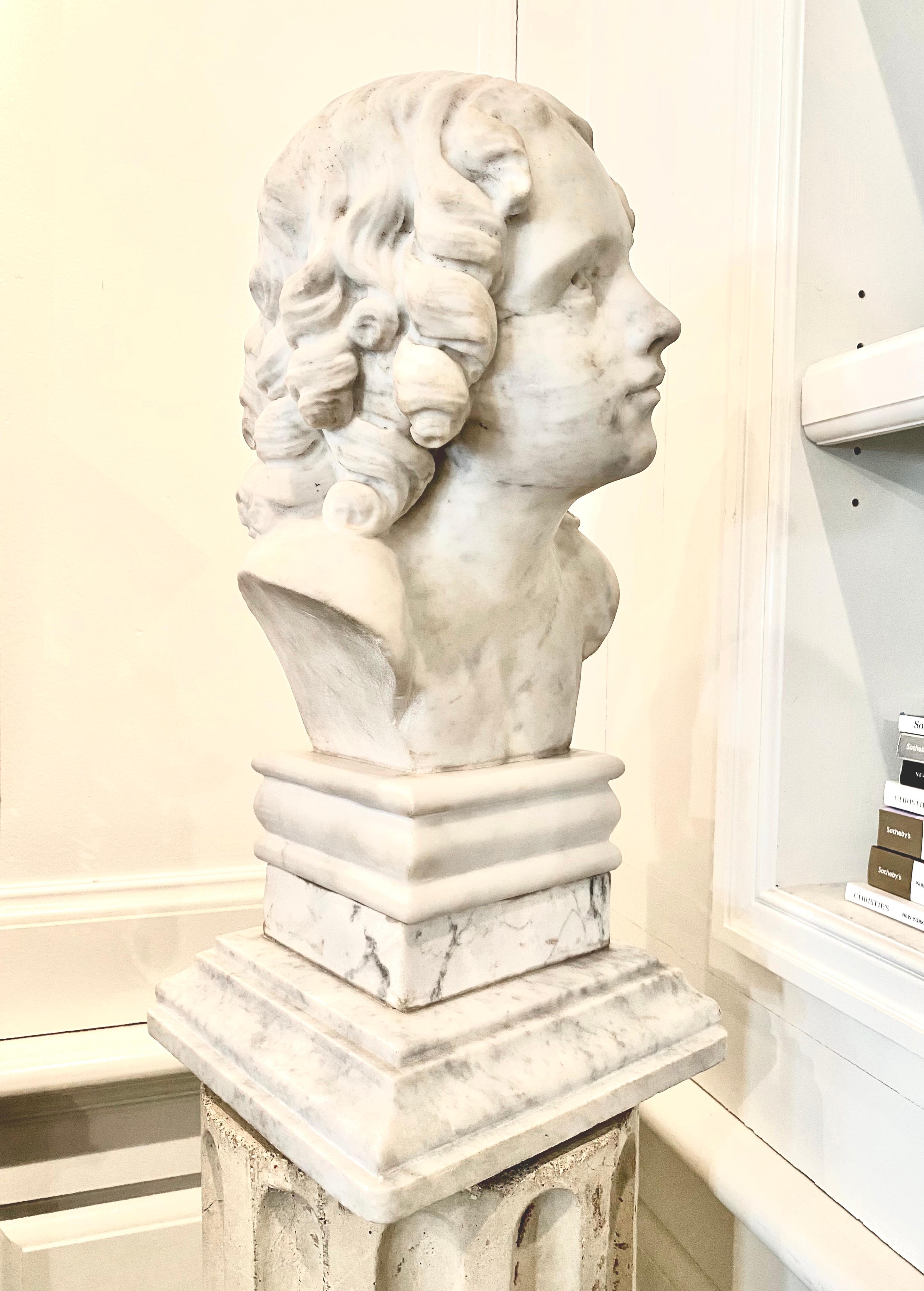 Marble Bust of a Young Man, Carrara Marble For Sale 1