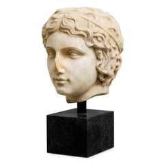 Marble Bust of a Young Roman Man, Patinated Marble, Contemporary Work.