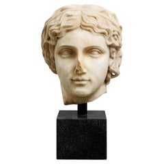 Marble Bust of a Young Roman Man, Patinated Marble, Contemporary Work.