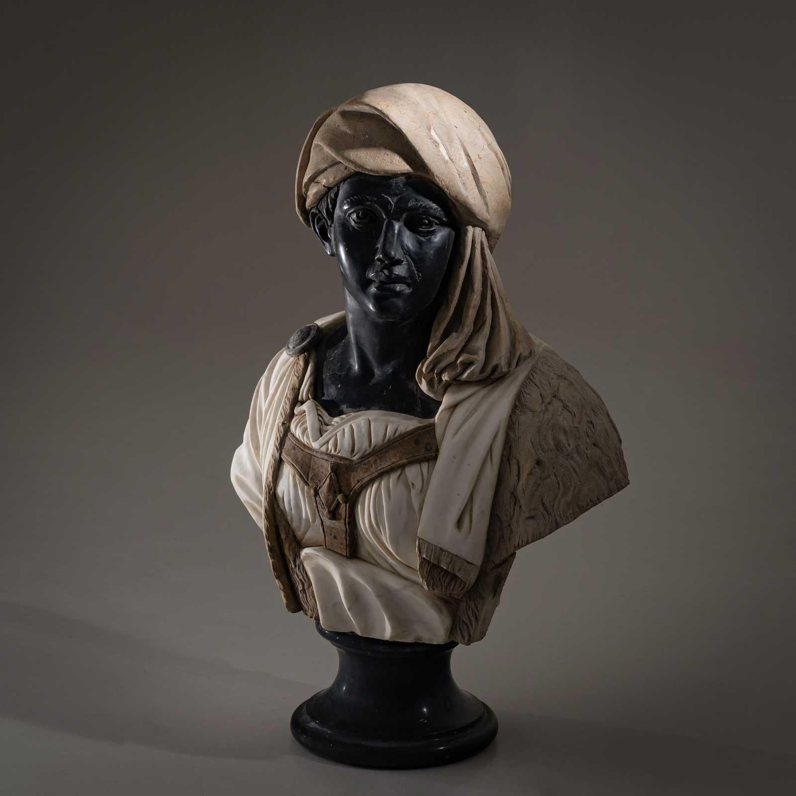 Neoclassical Marble Bust of an African Man, Italy 20th Century For Sale