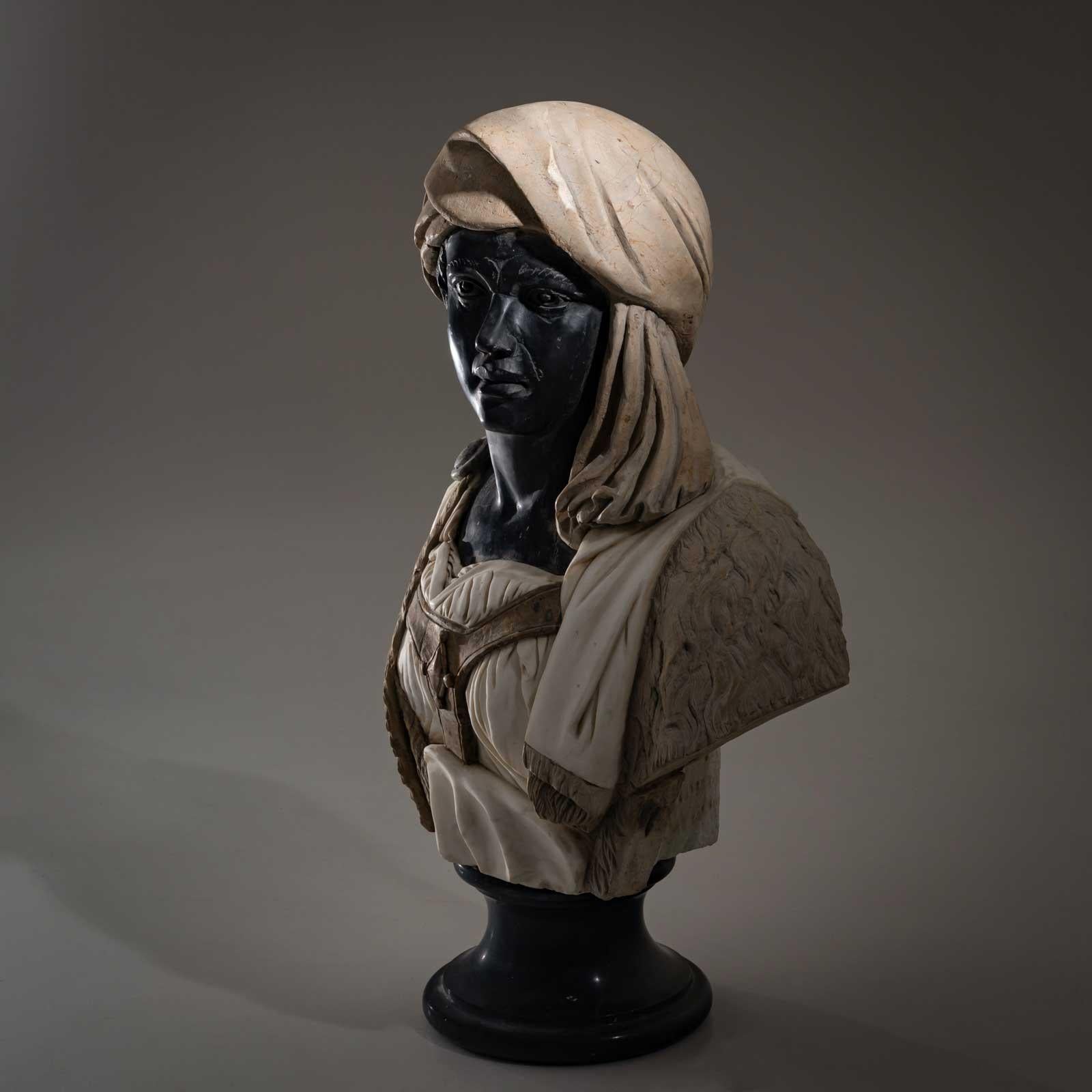 Marble Bust of an African Man, Italy 20th Century In Good Condition For Sale In Greding, DE