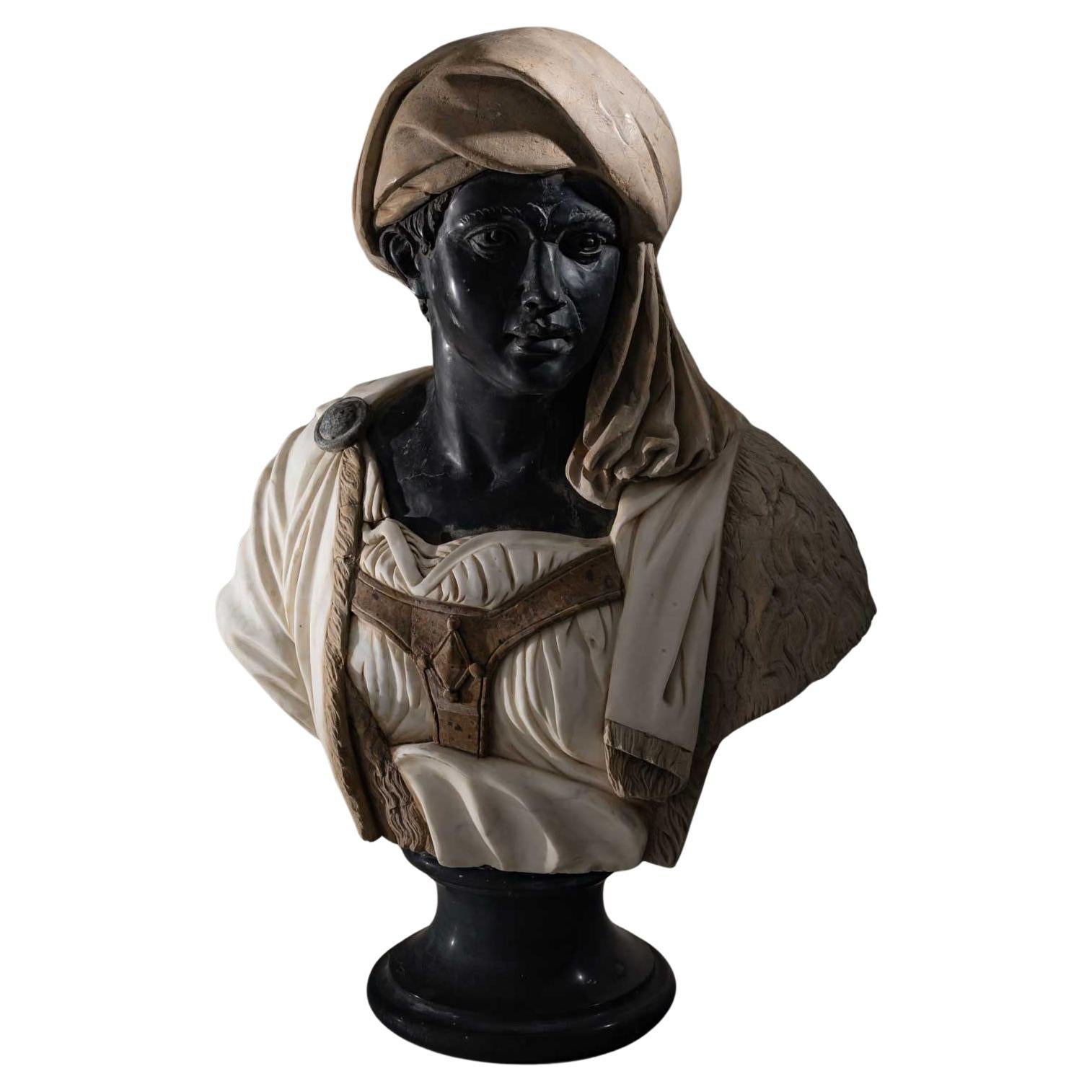 Marble Bust of an African Man, Italy 20th Century For Sale