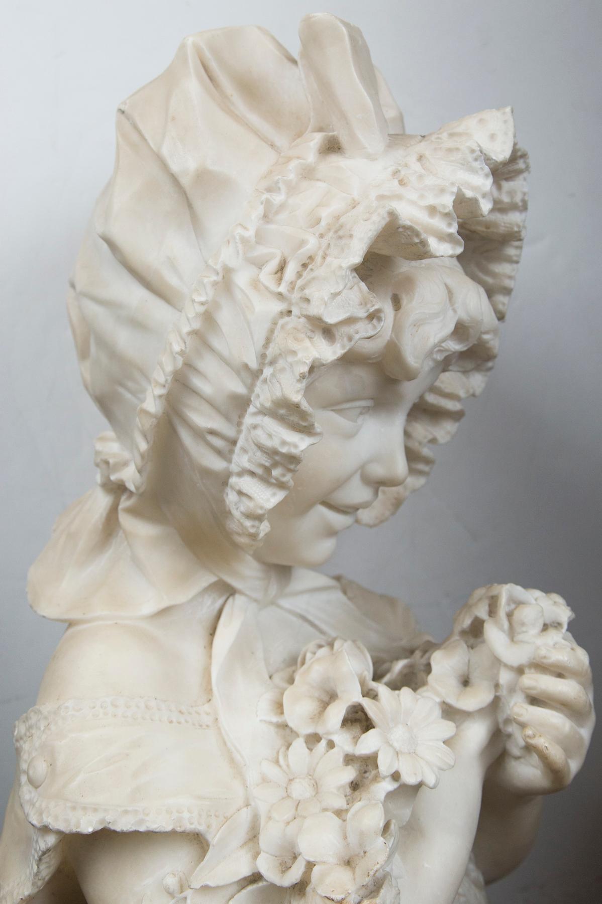 Marble Bust of Child, Holding Flowers 5