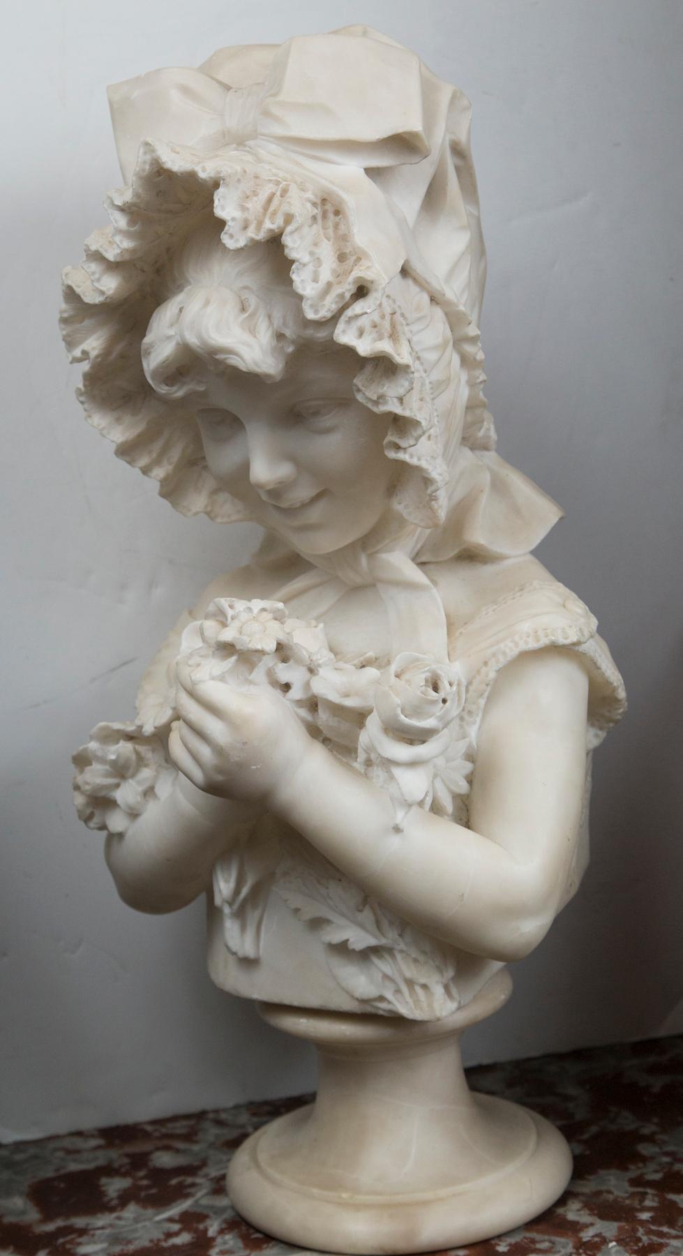 Marble Bust of Child, Holding Flowers 1
