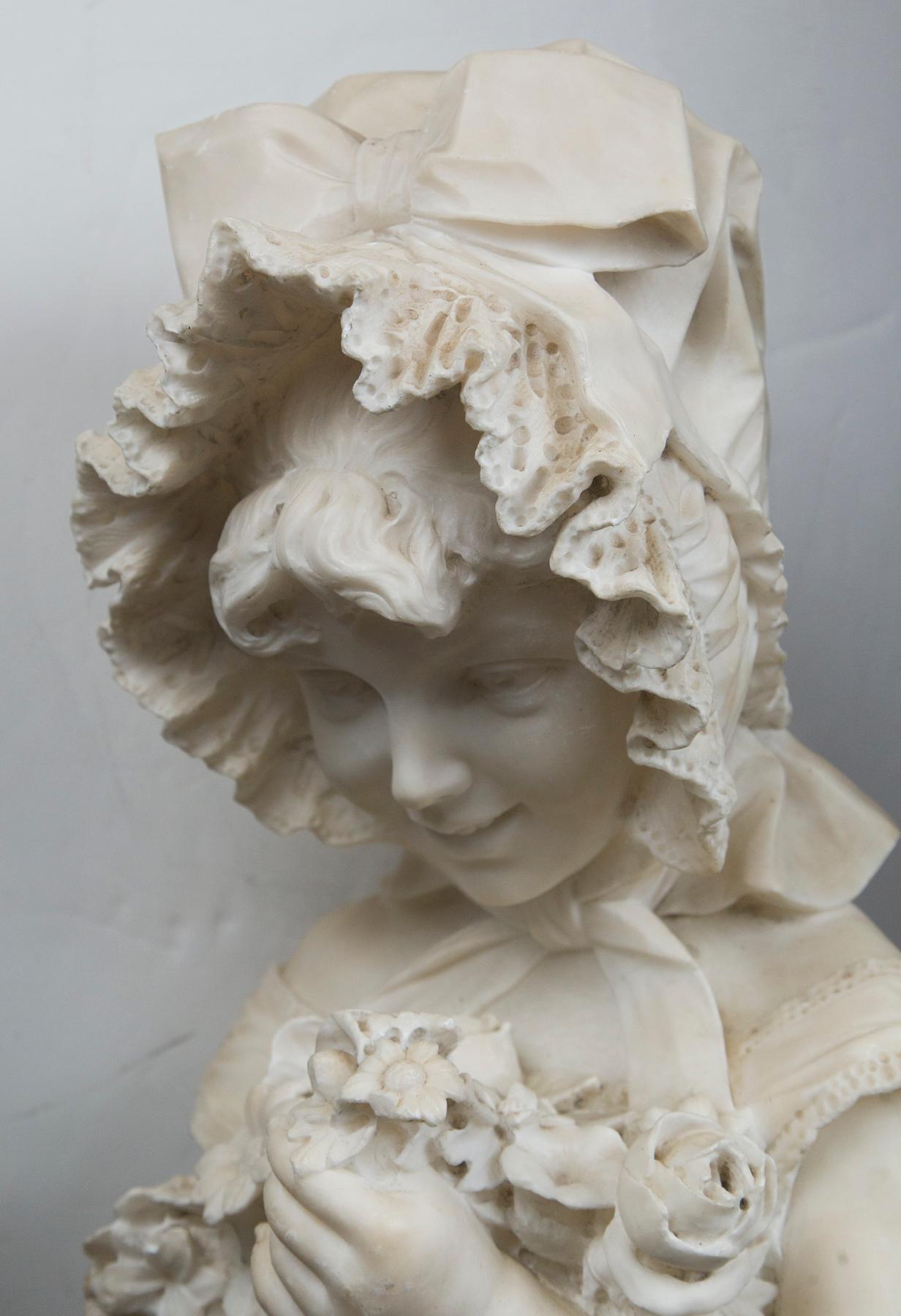 Marble Bust of Child, Holding Flowers 2
