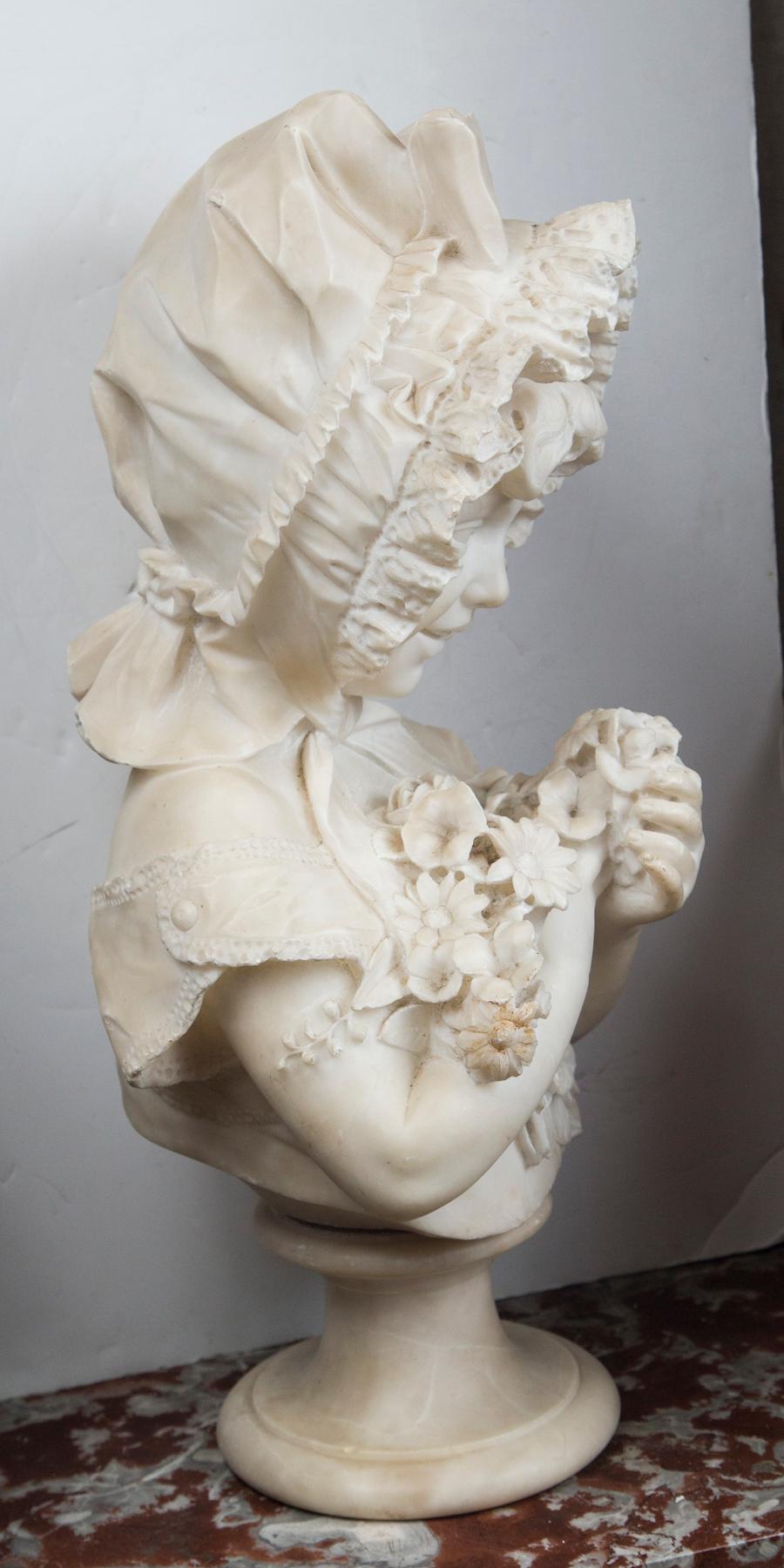 Marble Bust of Child, Holding Flowers 4