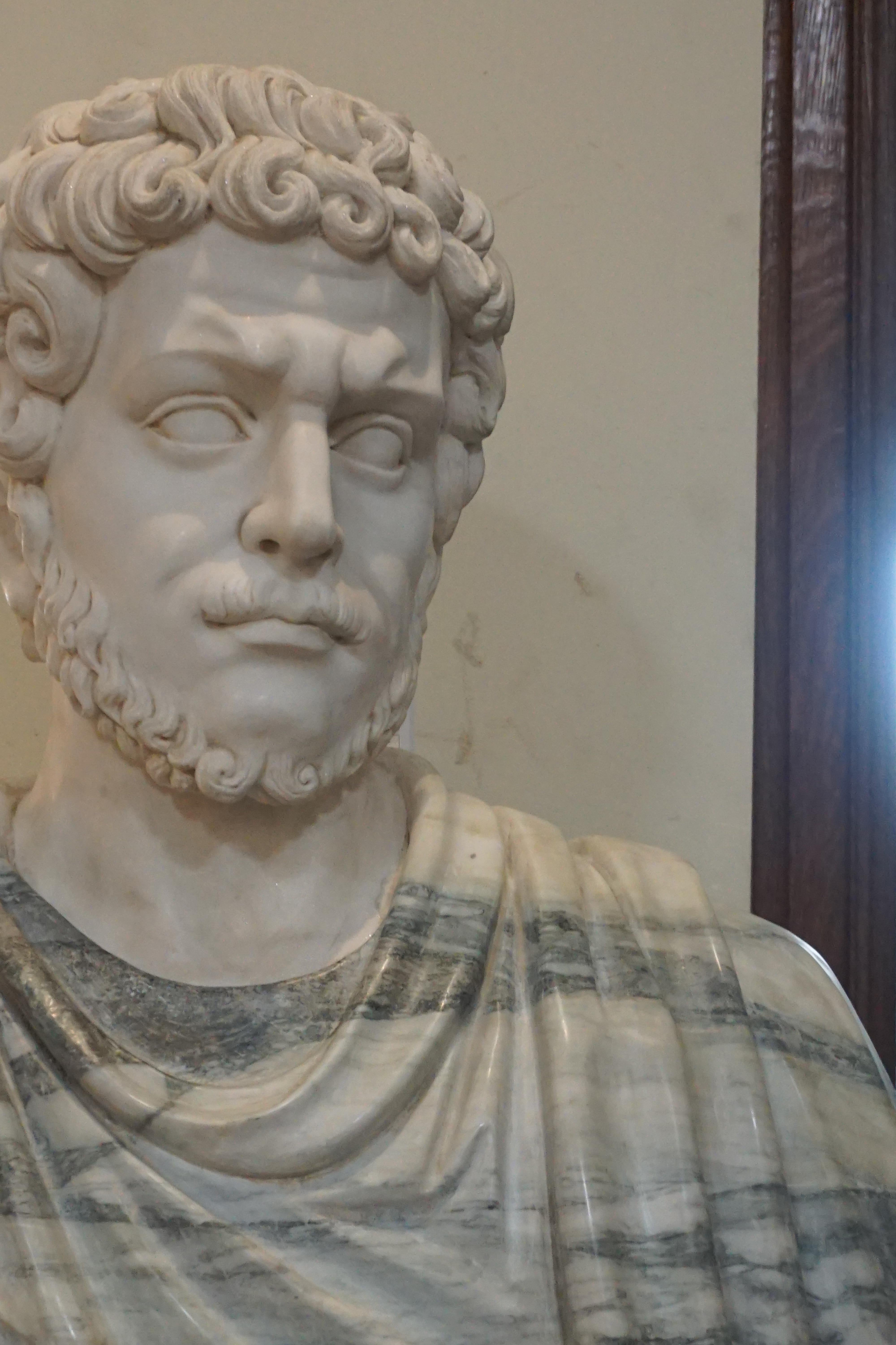 This marble bust features detailed carving of Julius Caesar, made of solid marble, circa 1890s.

Measurements: 32