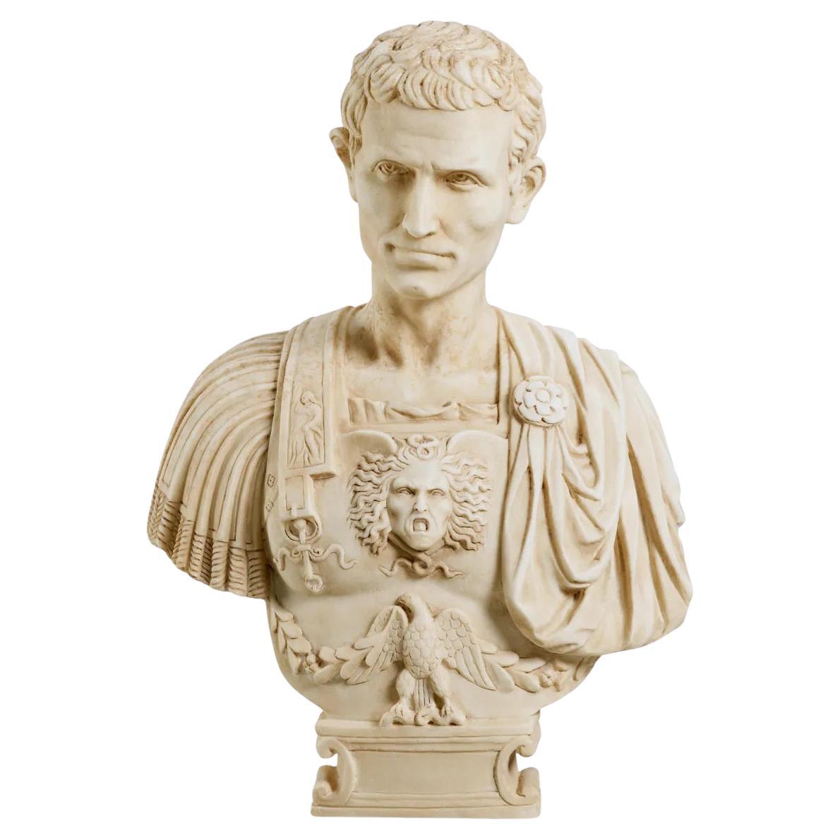 Marble Bust of Julius Caesar, Patinated Marble, Contemporary Work.