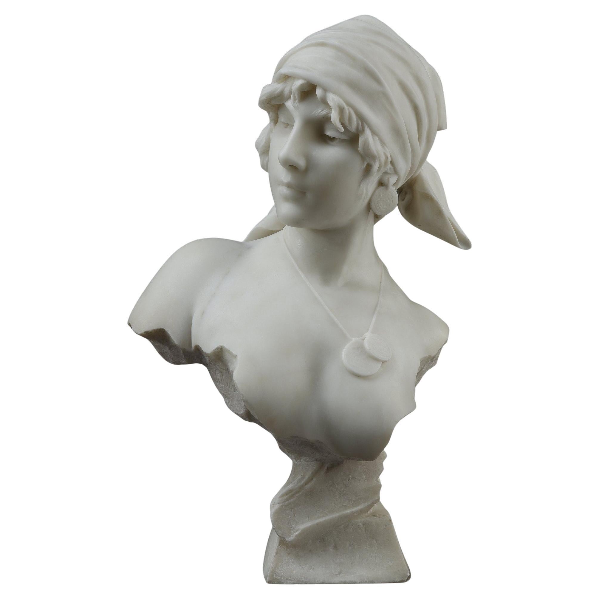 Buste en marbre de "La fille de Bohême" par Emmanuel Villanis