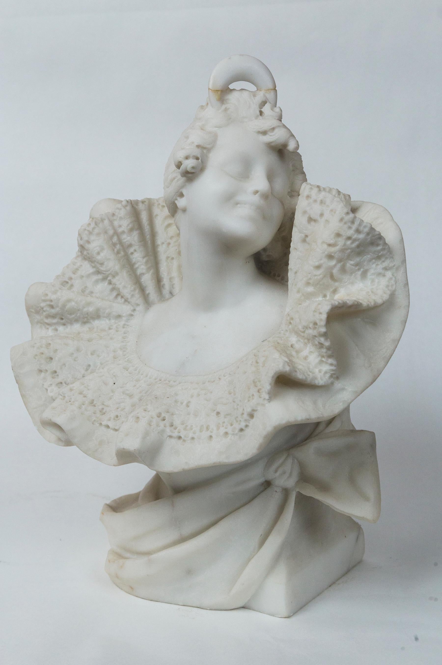 Victorian Marble Bust of Lady with a Frilly Collar For Sale
