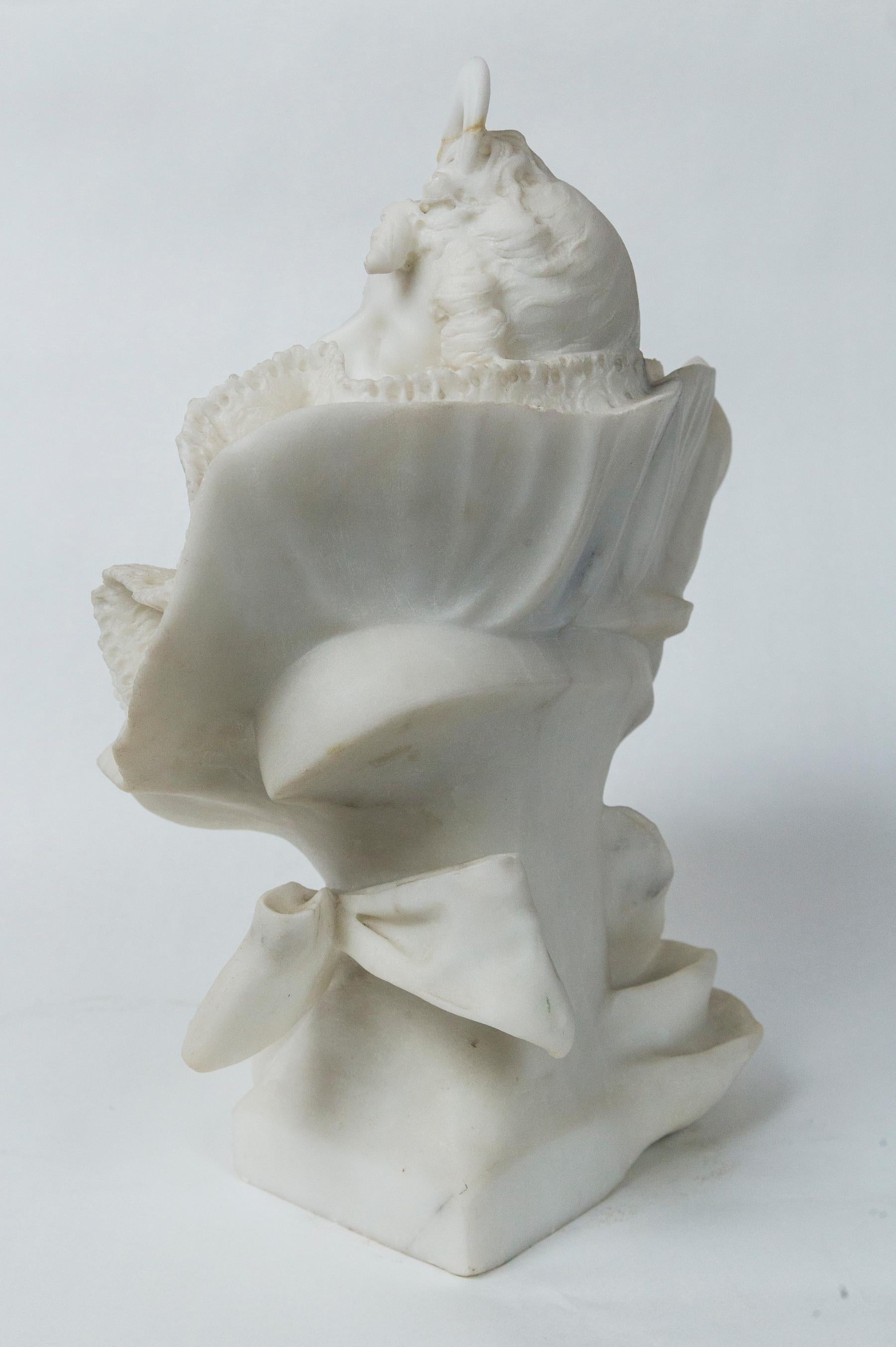 19th Century Marble Bust of Lady with a Frilly Collar For Sale