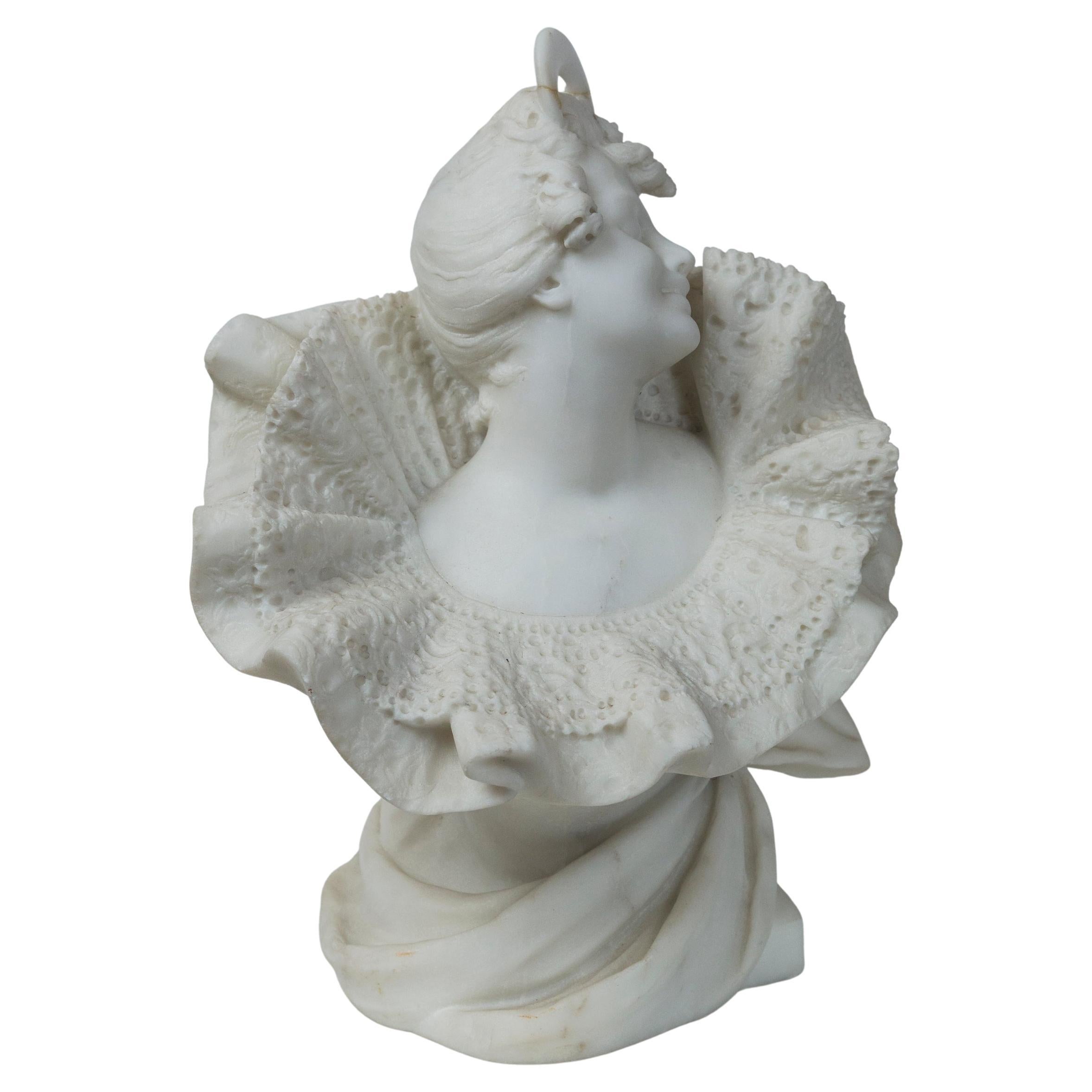 Marble Bust of Lady with a Frilly Collar For Sale