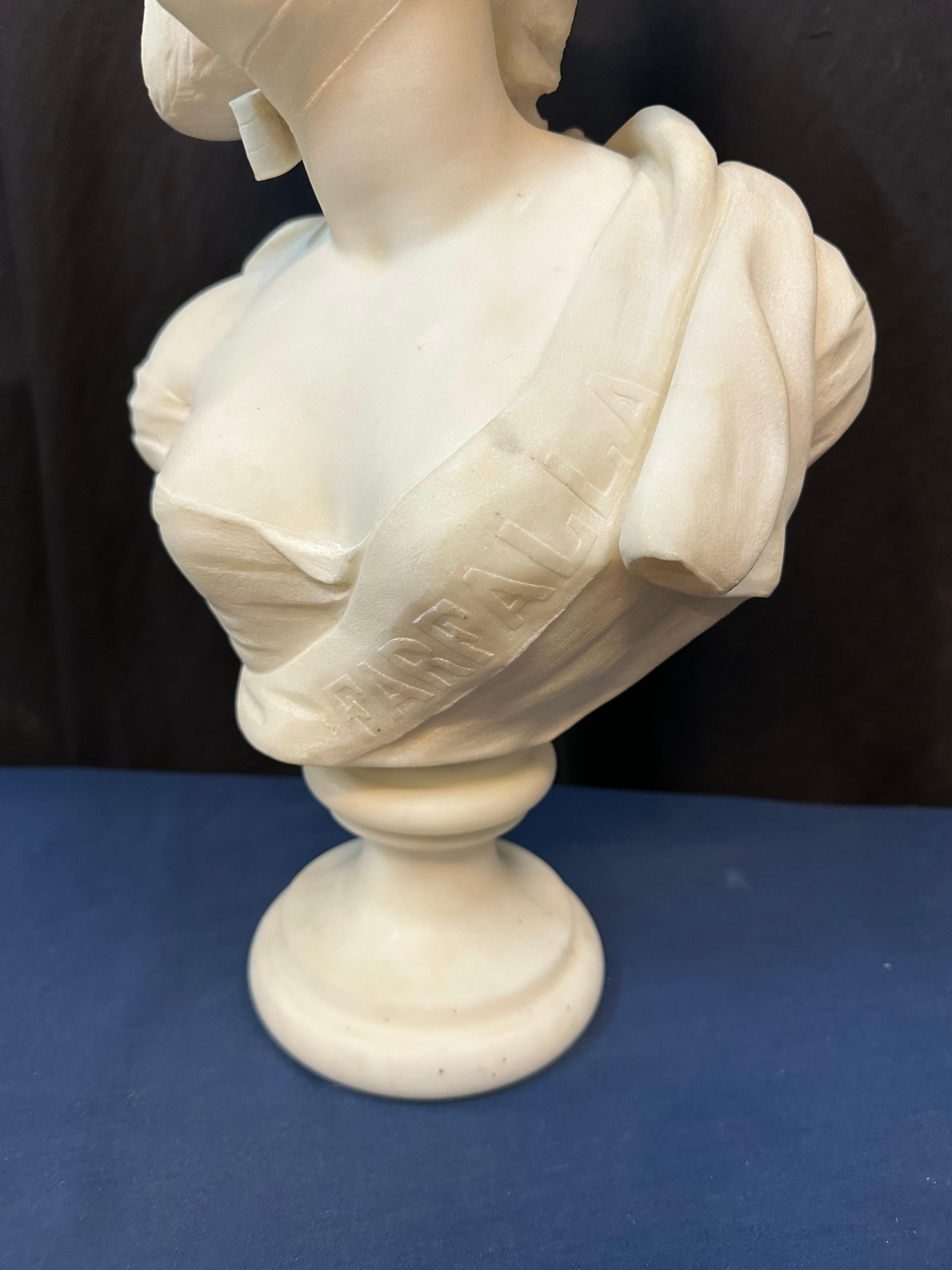 marble bust of woman wearing a hat For Sale 2