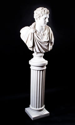 Marble Bust on Pedestal Roman Emperor Marc Anthony