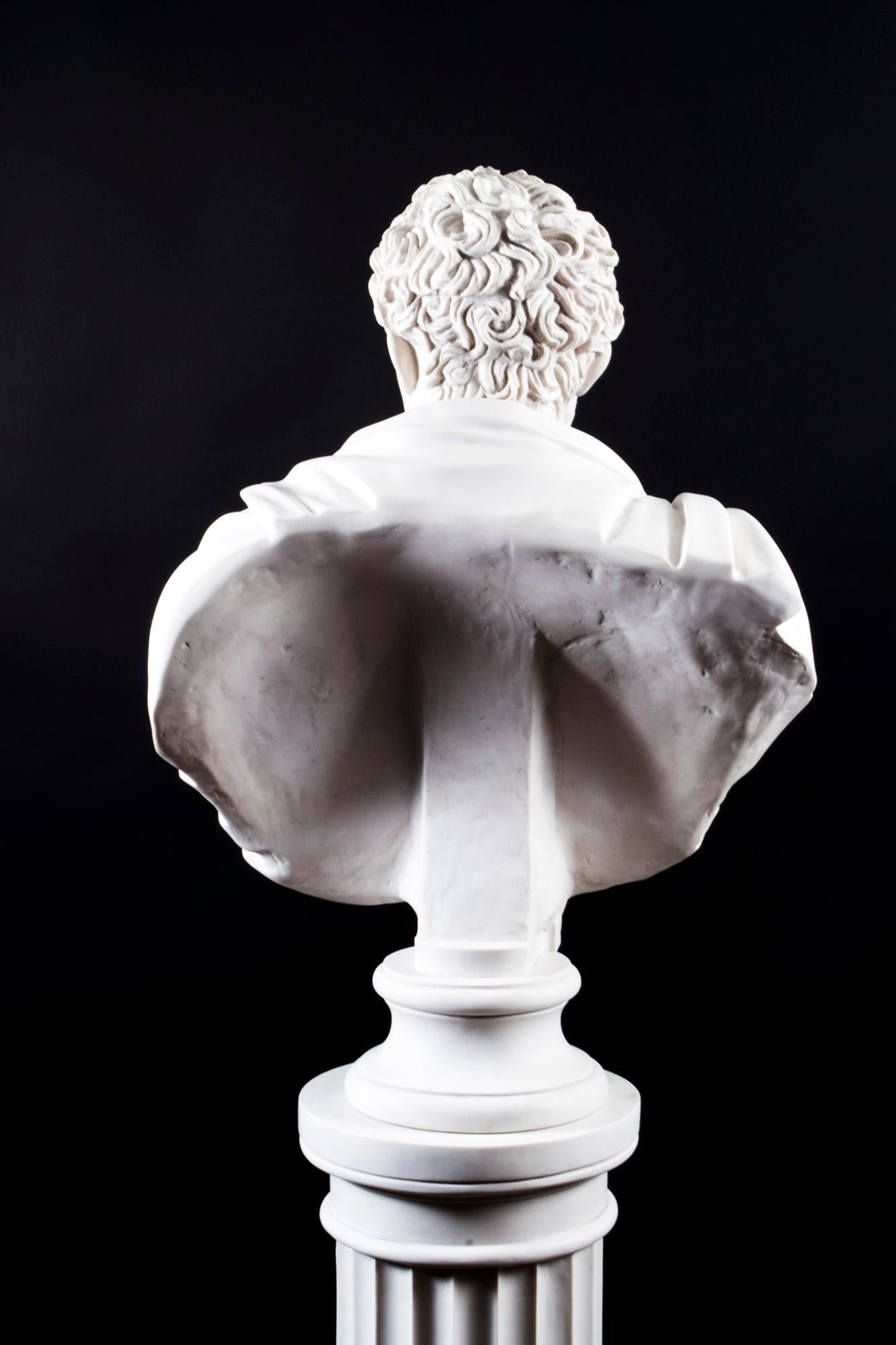 Late 20th Century Marble Bust on Pedestal Roman Emperor Marc Anthony