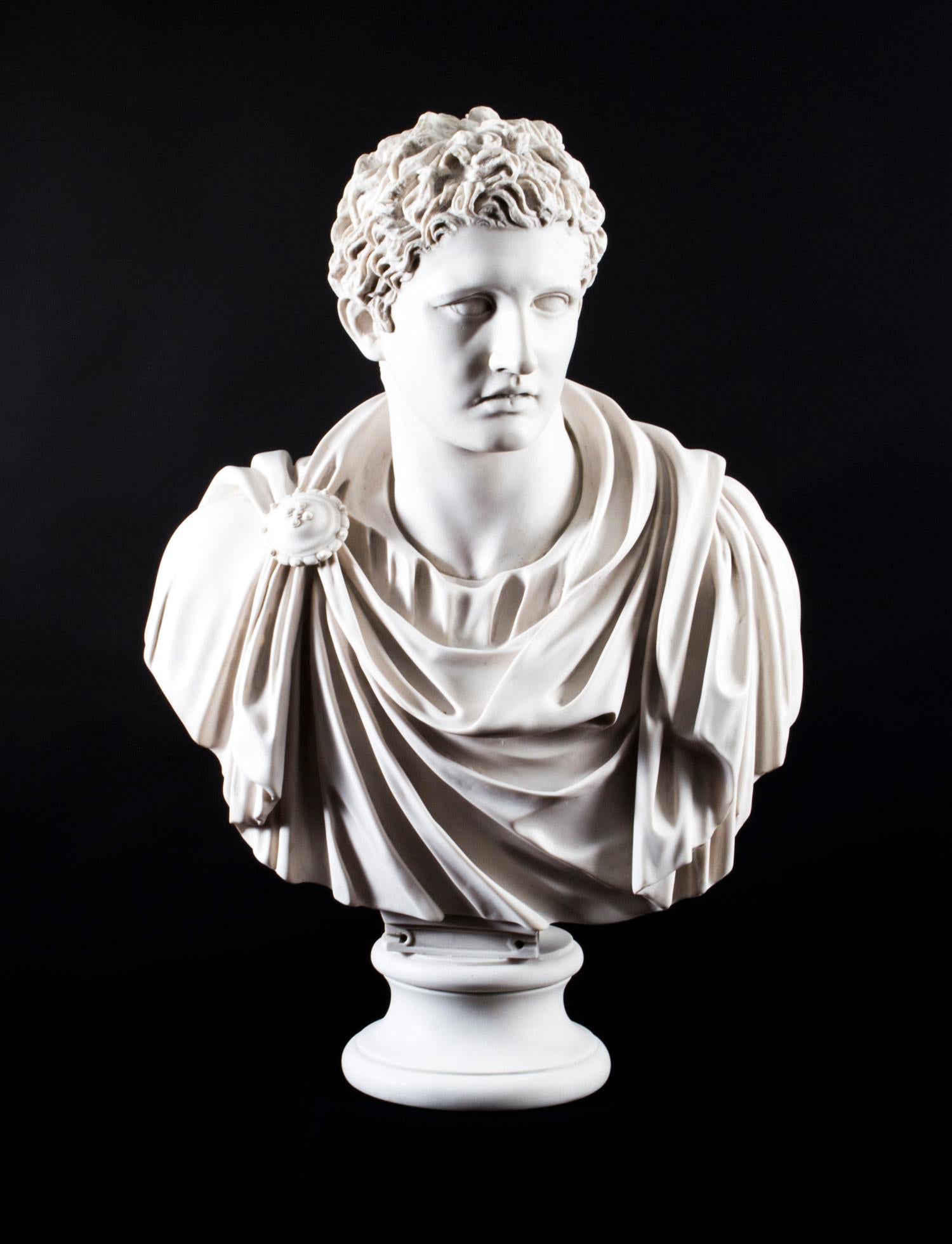 Marble Bust on Pedestal Roman Emperor Marc Anthony 2