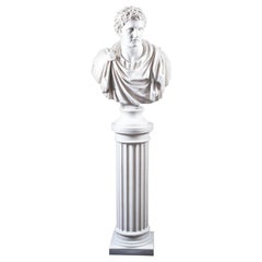 Vintage Marble Bust on Pedestal Roman Emperor Marc Anthony