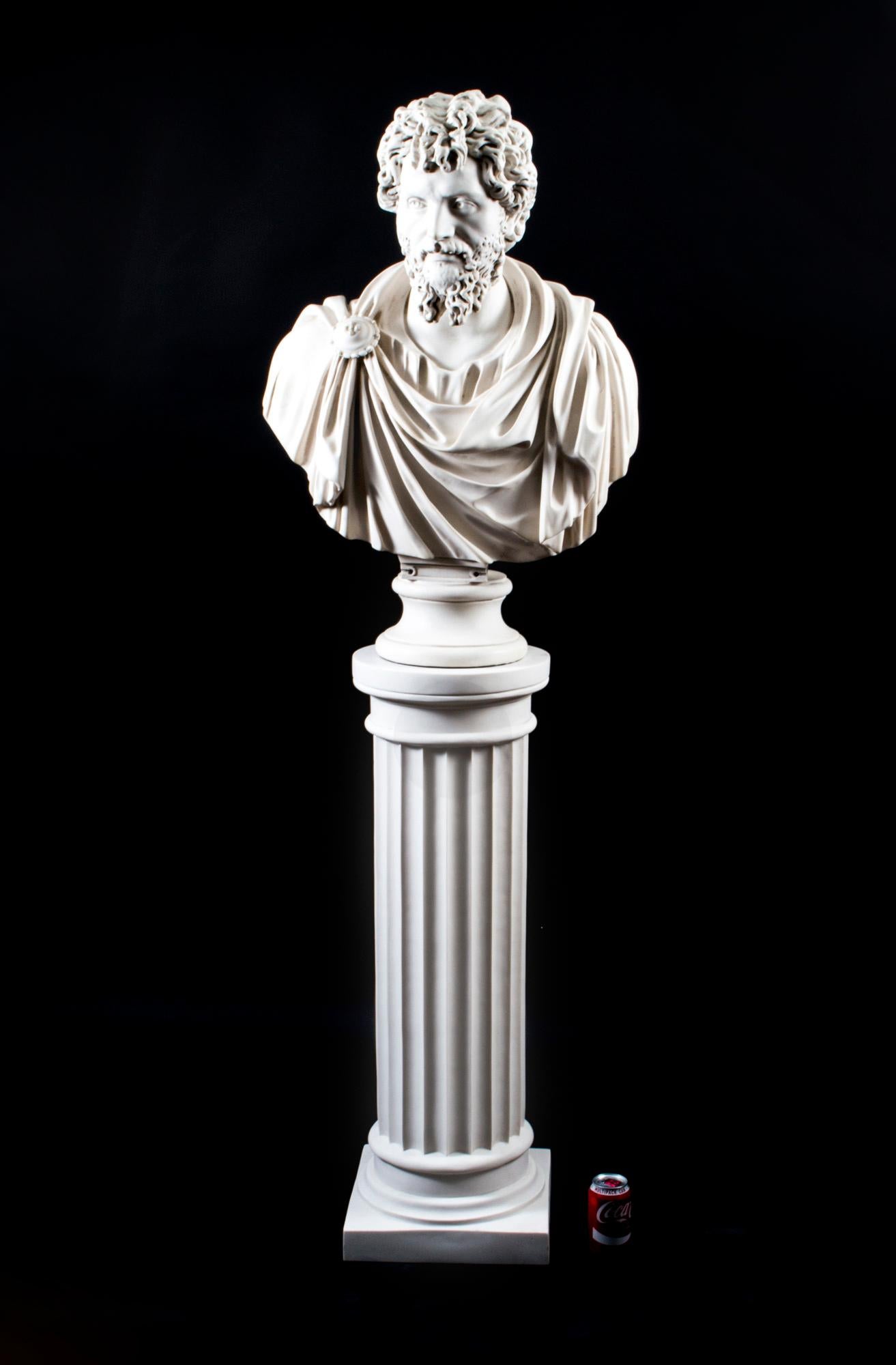 Marble Bust and Pedestal Roman Emperor Lusias Versus 3