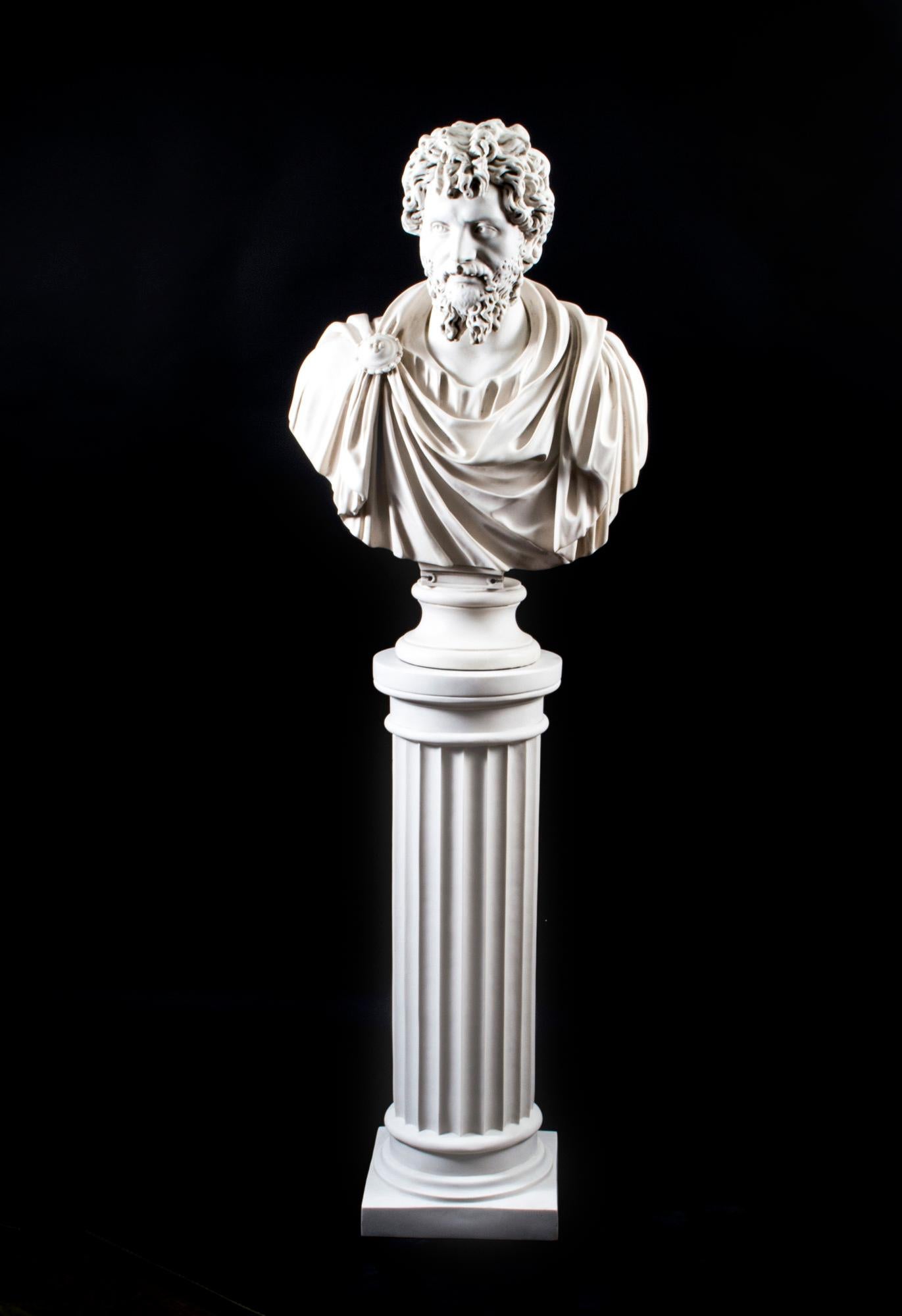 Marble Bust and Pedestal Roman Emperor Lusias Versus 10